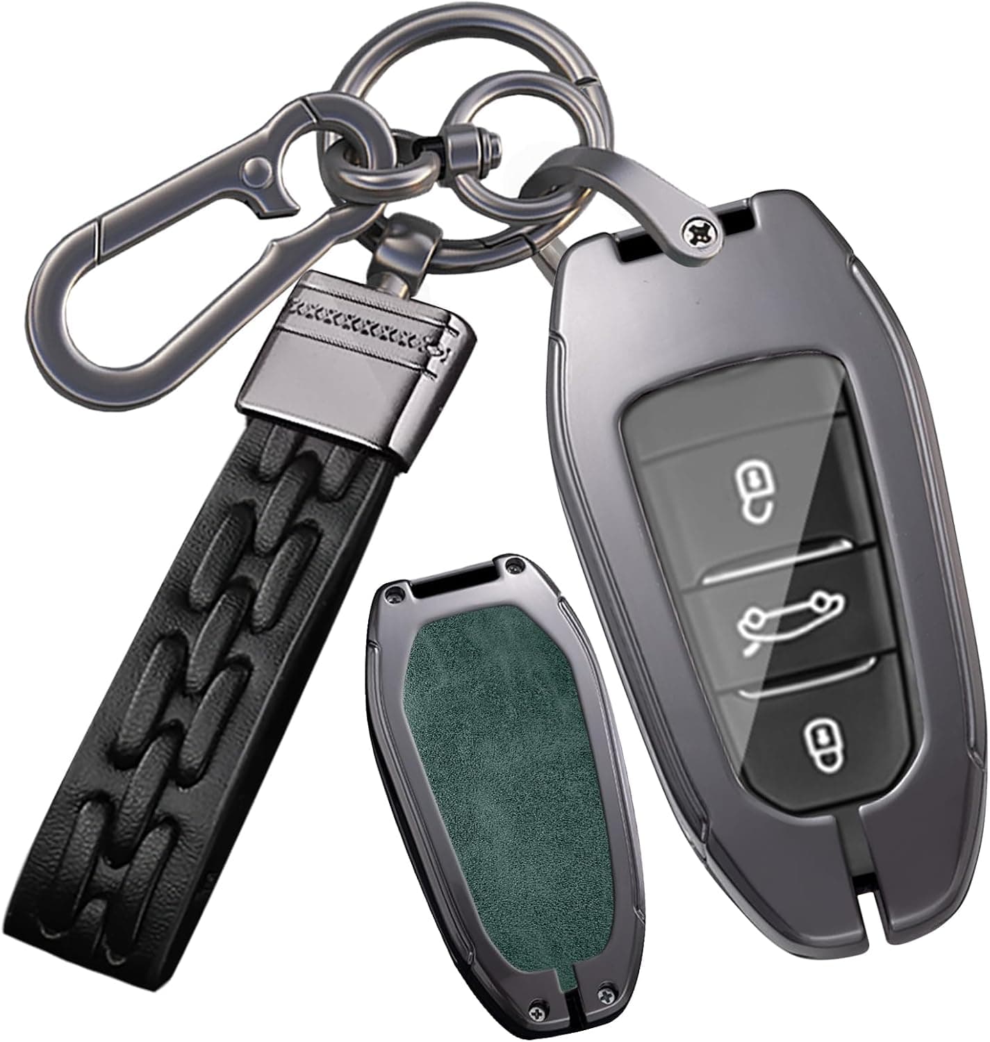 SANRILY Capa de chaveiro de couro de metal sem chave com 3 botões adequada para Peugeot 2008 (2024) 308 408 508 3008 4008 5008 RCZ ônix para Citroen…