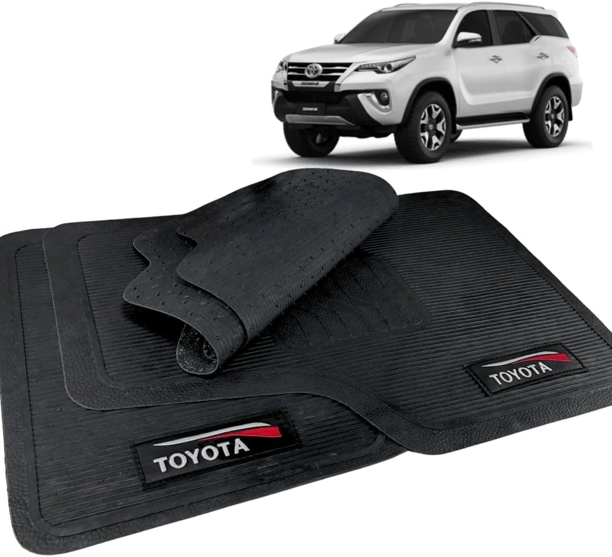 Jogo de Tapete Borracha Automotivo Com Logo 5 Peças Bordado Compatível com Hilux SW4 2016 2017 2018 2019