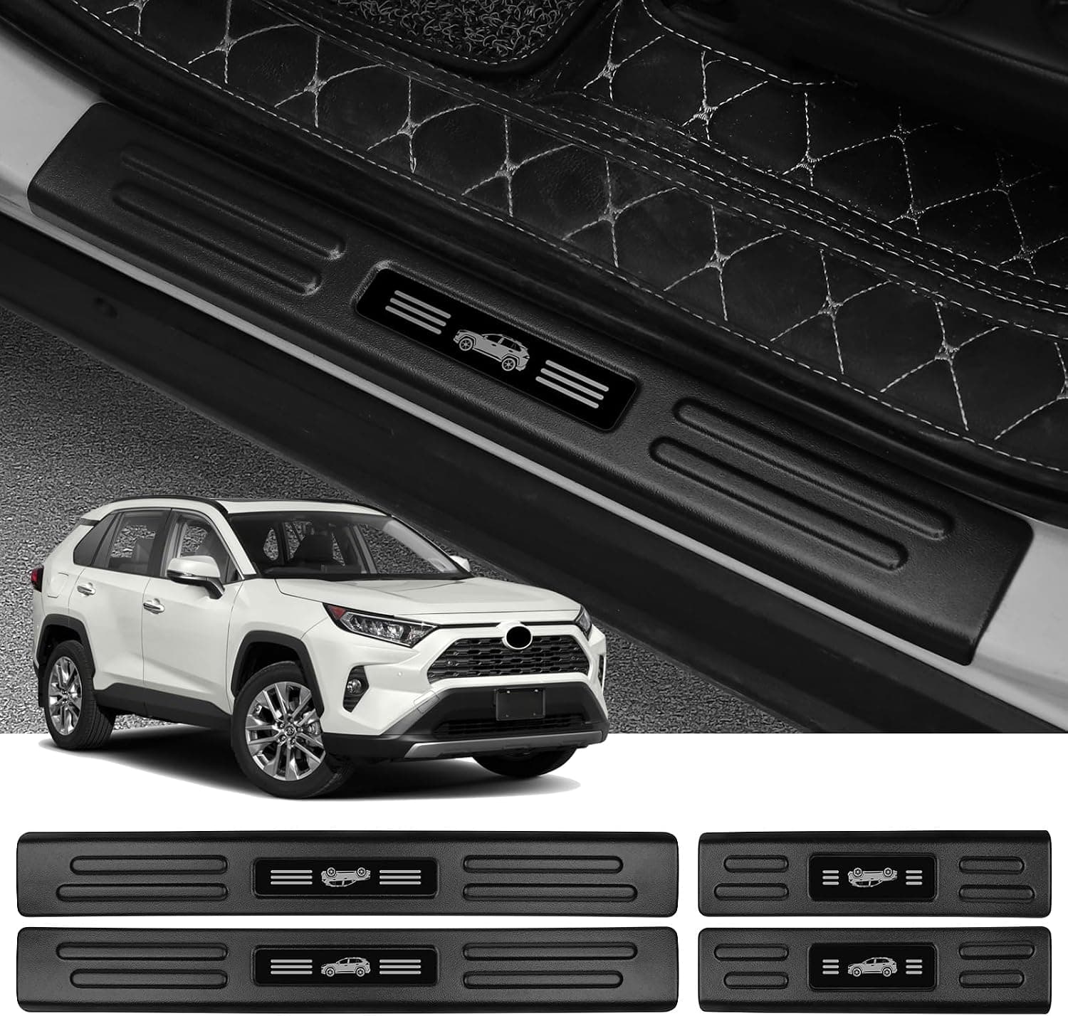 4 peças de protetor de soleira de porta para Toyota RAV4 2025 2024 2023 2022 2021 2020 2019 híbrido, acessórios Prime (PHEV) preto fosco material ABS porta…