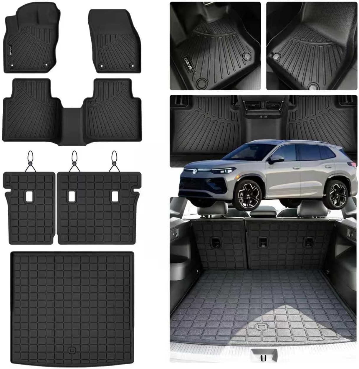 Tapetes de chão para Volkswagen Tiguan 2025 2026 2027 e forros de carga e tapete de encosto, forro de piso TPE para todos os climas 1ª e 2ª fileiras com…