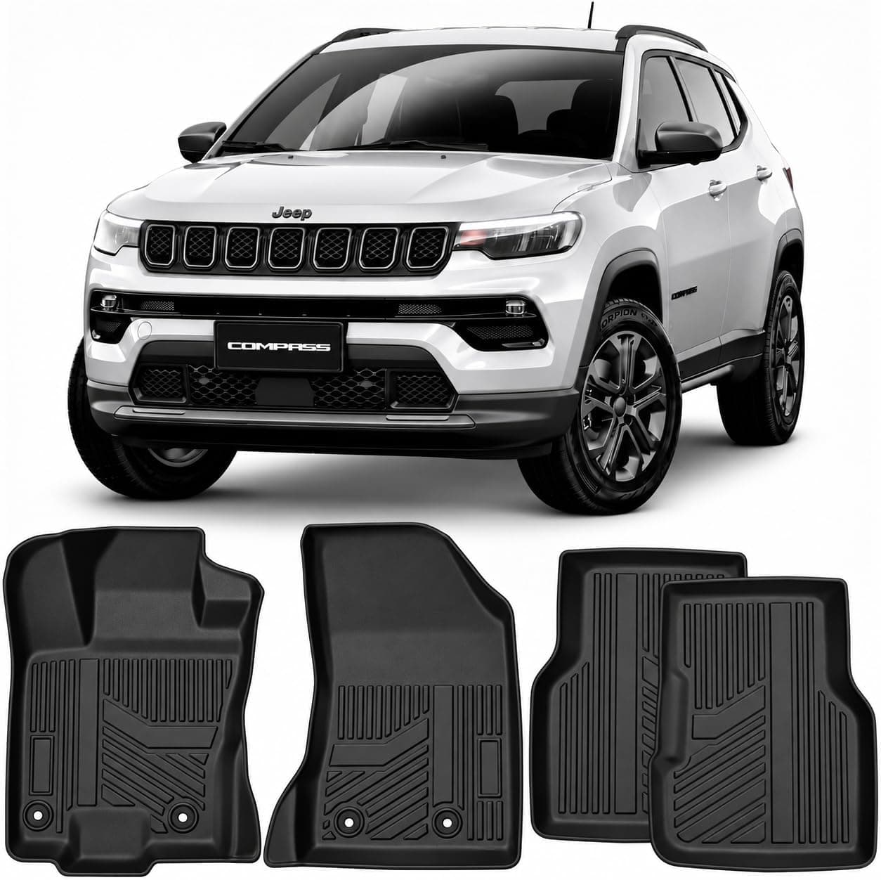 Tapete Bandeja Premium Para Jeep Compass 2017 Até 2025 - Com Bordas Elevadas P/Reter Liquidos