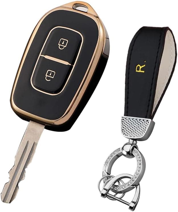 Capa de chaveiro de TPU macio com chaveiros para Renault Duster Kwid Dacia Sandero Master Megane Logan Key Case Shell 2 botões - Preto