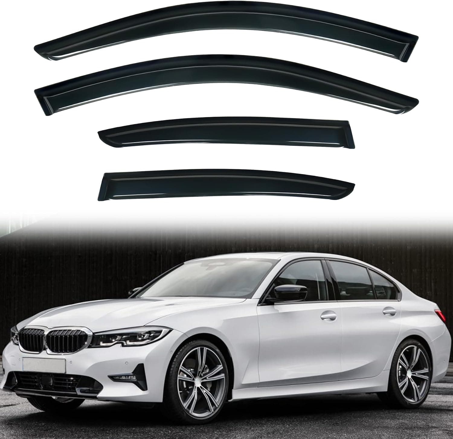 4 peças Smoke Tint Out-Channel Rain Guard Compatível com BMW F30 Série 3 Sedan de 4 portas M3 318 320 325 328 330 335 340 i d xdrive e Tape-On Vent Window…