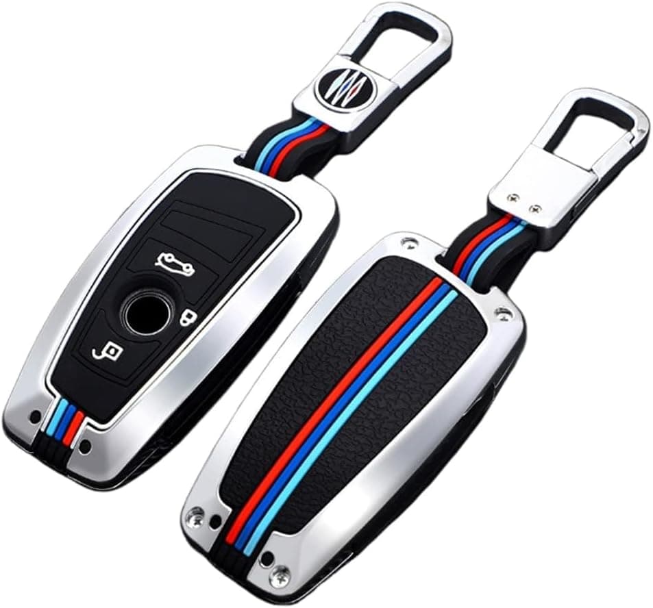 Capa de chave de carro de liga de zinco compatível com BMW 3 4 5 Series F01 F02 F20 F21 F30 F31 F25 320i 530i 550i capa de chave remota (cor prata com 3 botões)