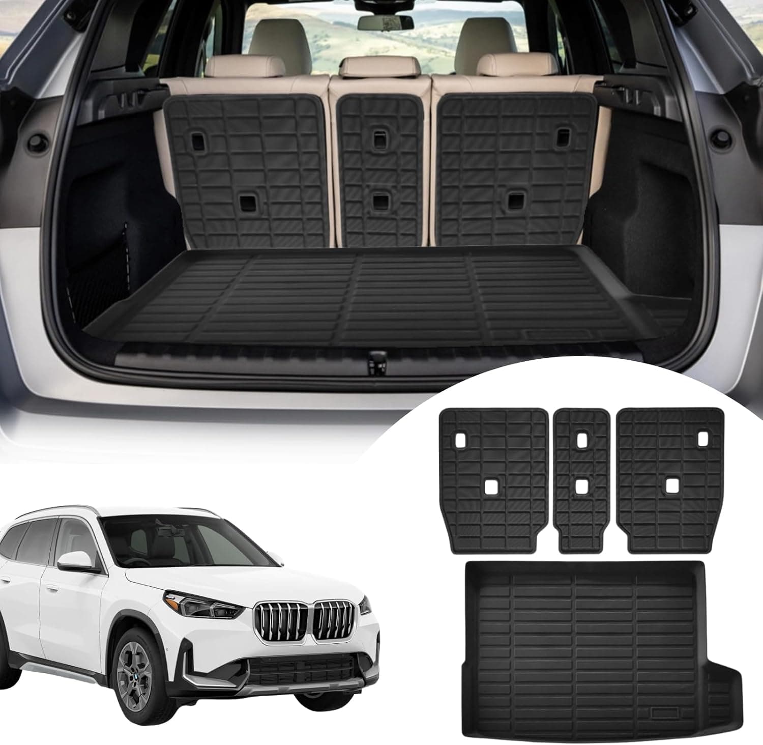 Forro de carga tapete de encosto para acessórios BMW X1 2023-2025 com gancho e laço tapete de porta-malas traseiro protetor de capa traseira para todos os…