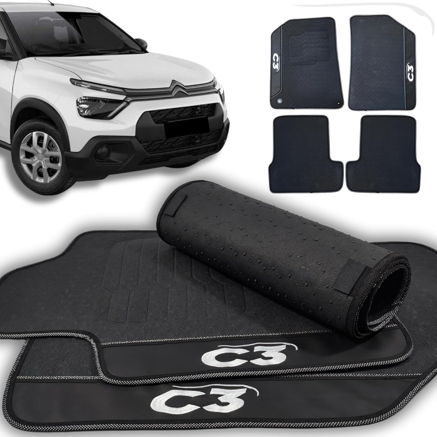Tapetes Automotivos Emborrachado Para o C3 Feel Live First 2023 2024 2025 Impermeável Premium - 4 Peças