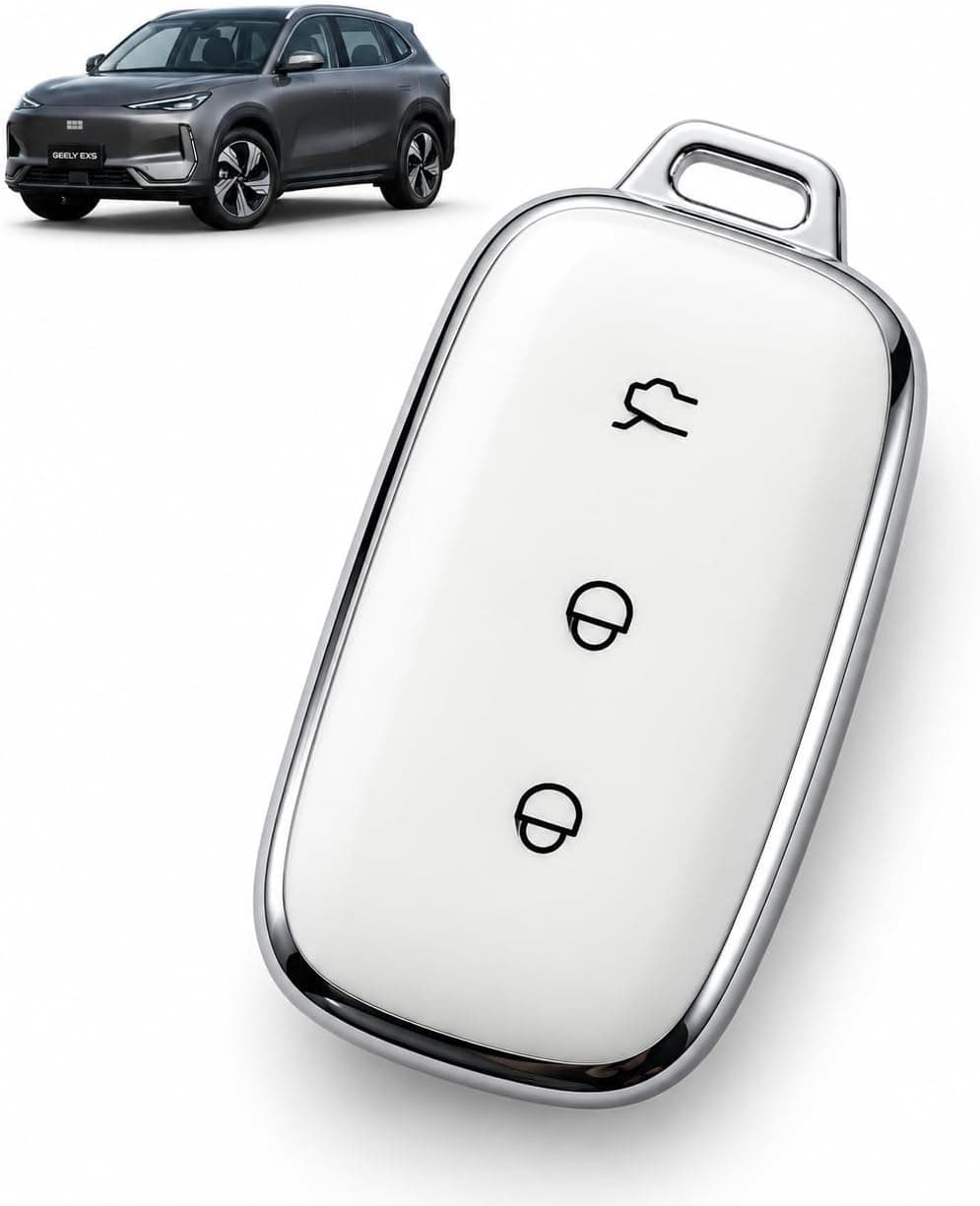 Capa Chave Geely Ex5 Pro Max Ultra Presença Proteção Chaveiro Cor:Branco e Prata