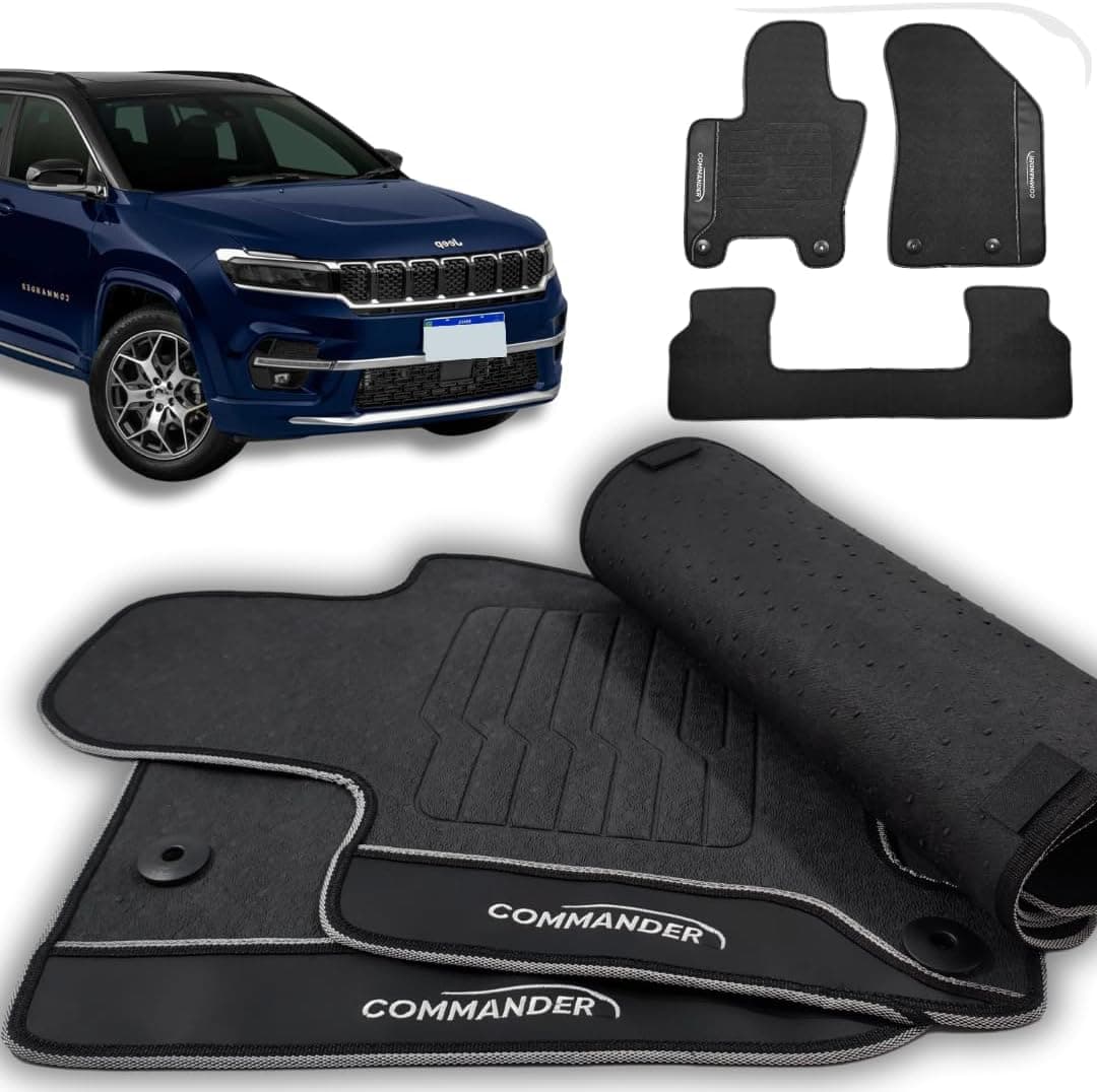 Jogo de Tapetes Automotivos para Carros Commander 2022 2023 2024 2025 - Emborrachado Impermeável Premium 03 peças