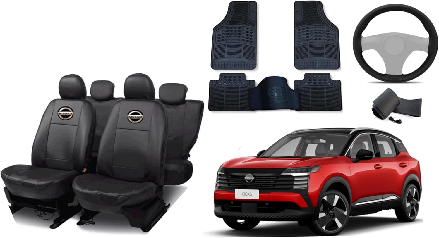 kit Capa De Banco Em Couro Impermeavel para kicks 25-27+ tapete + capa de volante