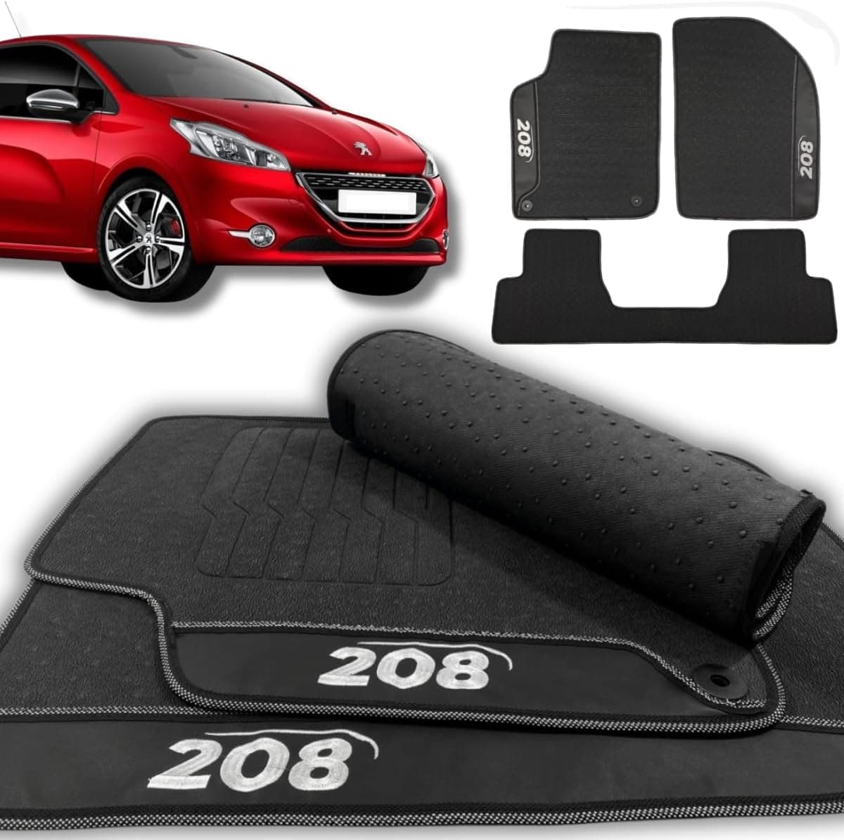 Conjunto de Tapetes Compatível com Peugeot 208 2013 2014 2015 2016 2017 2018 2019 2020 Proteção do Carpete e Assoalho