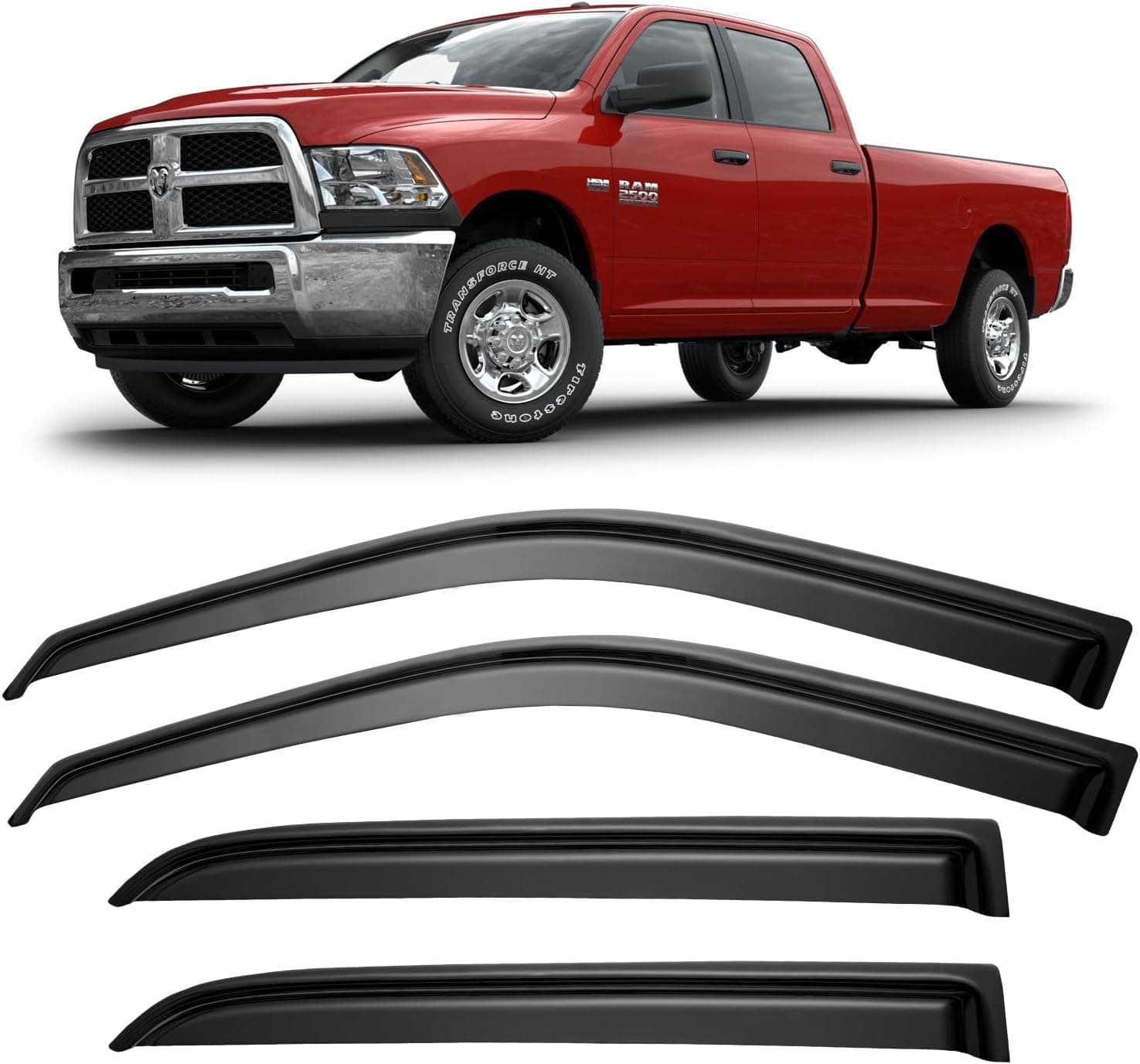 Viseiras de janela protetores de chuva para Ram 1500 2009-2018 tripulação/Mega Cab, 2010-2025 Ram 2500 e 3500 CrewCab Janela Defletores de Vento Persianas