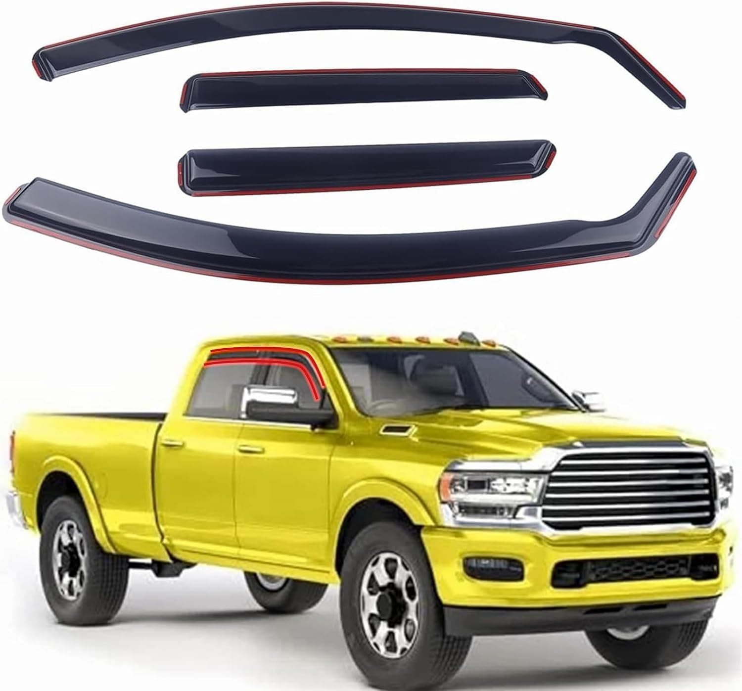 Protetores de chuva in-Channel 4 peças compatíveis com Dodge RAM 2500 3500 2019-2025 Tripulação Cabine Viseiras de janela Defletores de janela lateral…