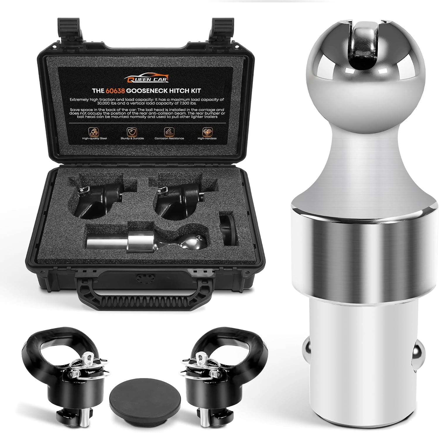 Kit de bola pescoço de ganso 60638, sistema de disco de engate de pescoço de ganso para Dodge Ram 2500/3500 2013-2024, bola de 6 cm, 2 âncoras de corrente de…