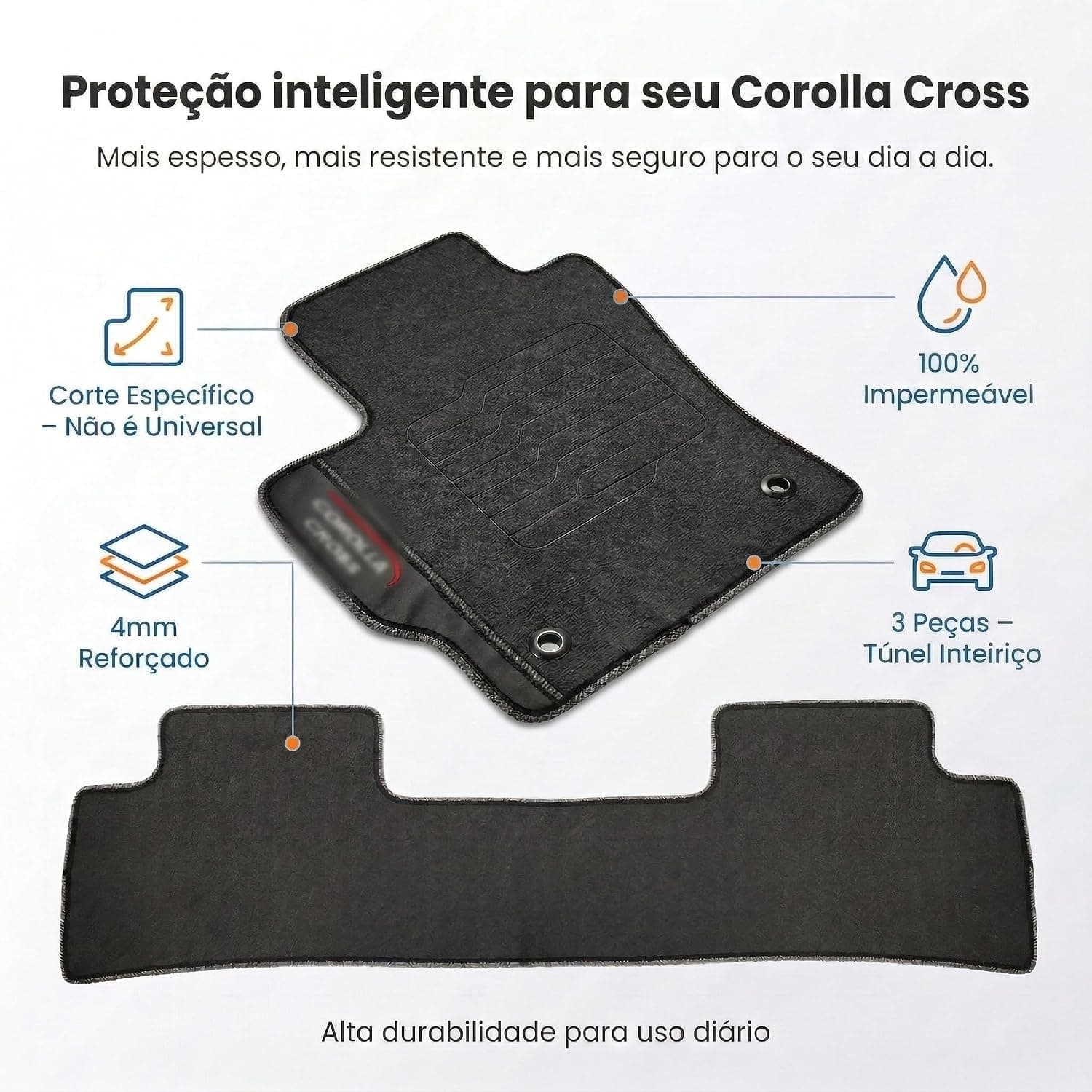 Tapete Borracha Personalizado Corolla Cross 2020 2021 2022 2023 2024 2025 2026 Protetor de Assoalho