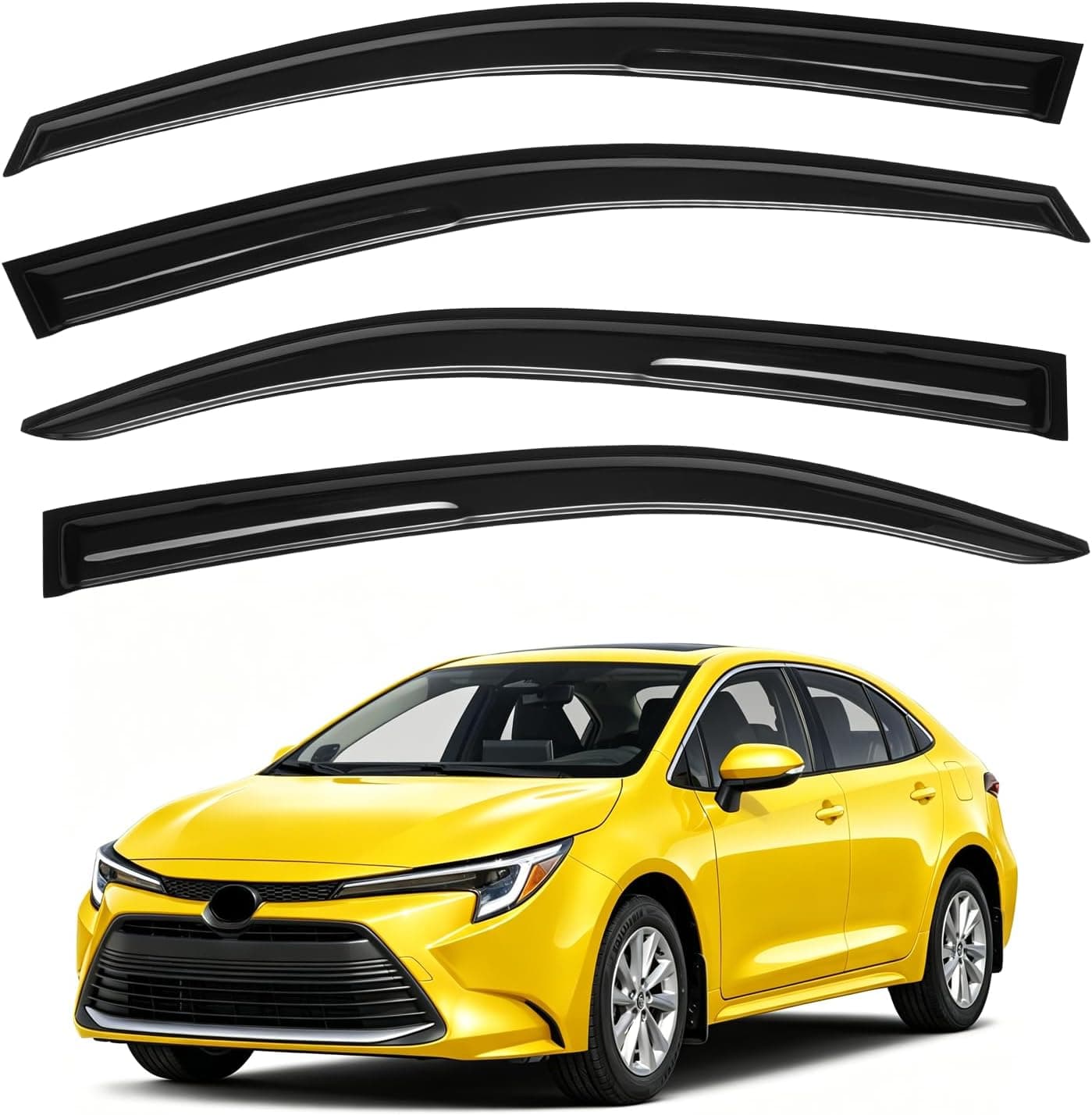 FIILINES Protetores de chuva para Toyota Corolla Sedan 2019-2026, defletores de janela lateral com fita adesiva para Corolla Sedan, 4 peças, preto