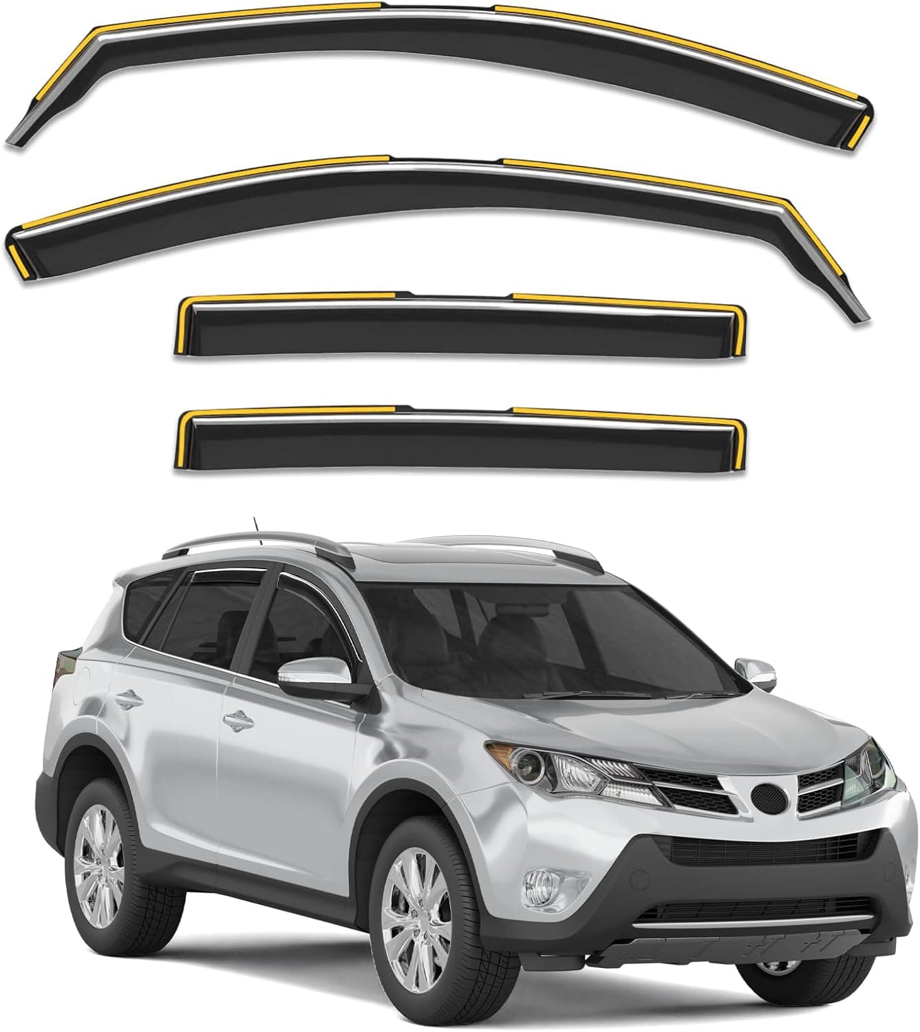 Protetores de chuva de janela no canal adequados para Toyota RAV4 2013-2018, protetores de chuva, viseiras de ventilação, defletor de janela, cortinas de…