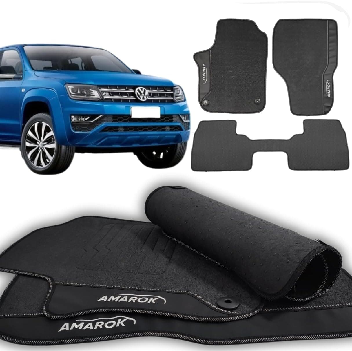 Tapete Borracha Para Amarok CD 2010 2011 2012 2013 2014 2015 2016 2017 2018 2019 2020 2021 2022 2023 2024 2025 Para Modelos Com Porta Copos Protetor de Assoalho