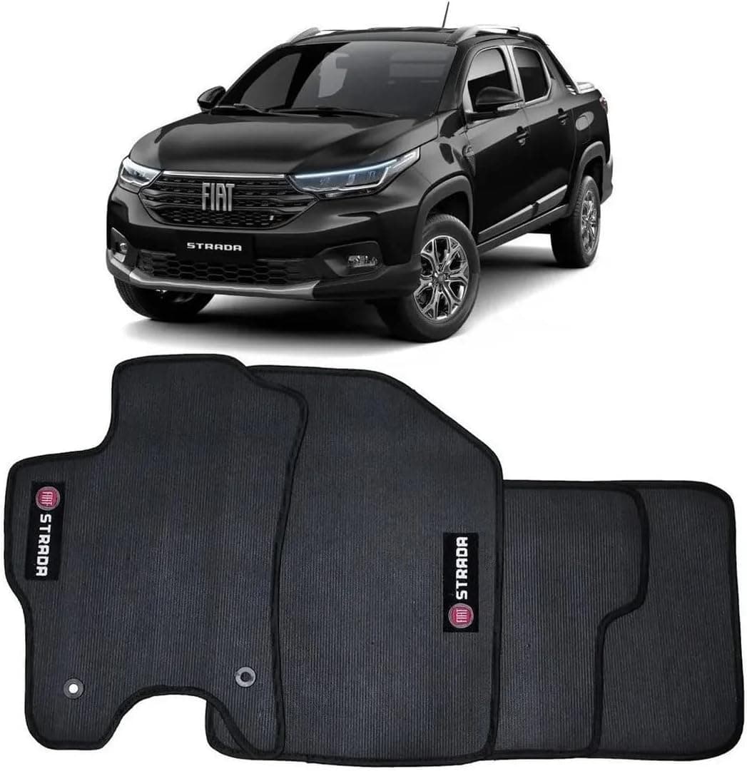 Jogo Tapete Borracha Pvc nova Fiat Strada cabine dupla 2020 até 2024 todos modelos lavável c/ 4 pçs