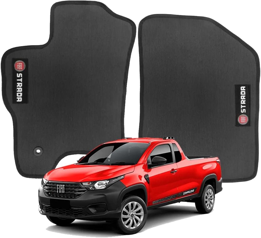 Jogo Tapete Borracha Pvc nova fiat Strada cab.simples 2020 até 2024 todos modelos Lavável kit 2 pçs SOBMEDIDA material premium