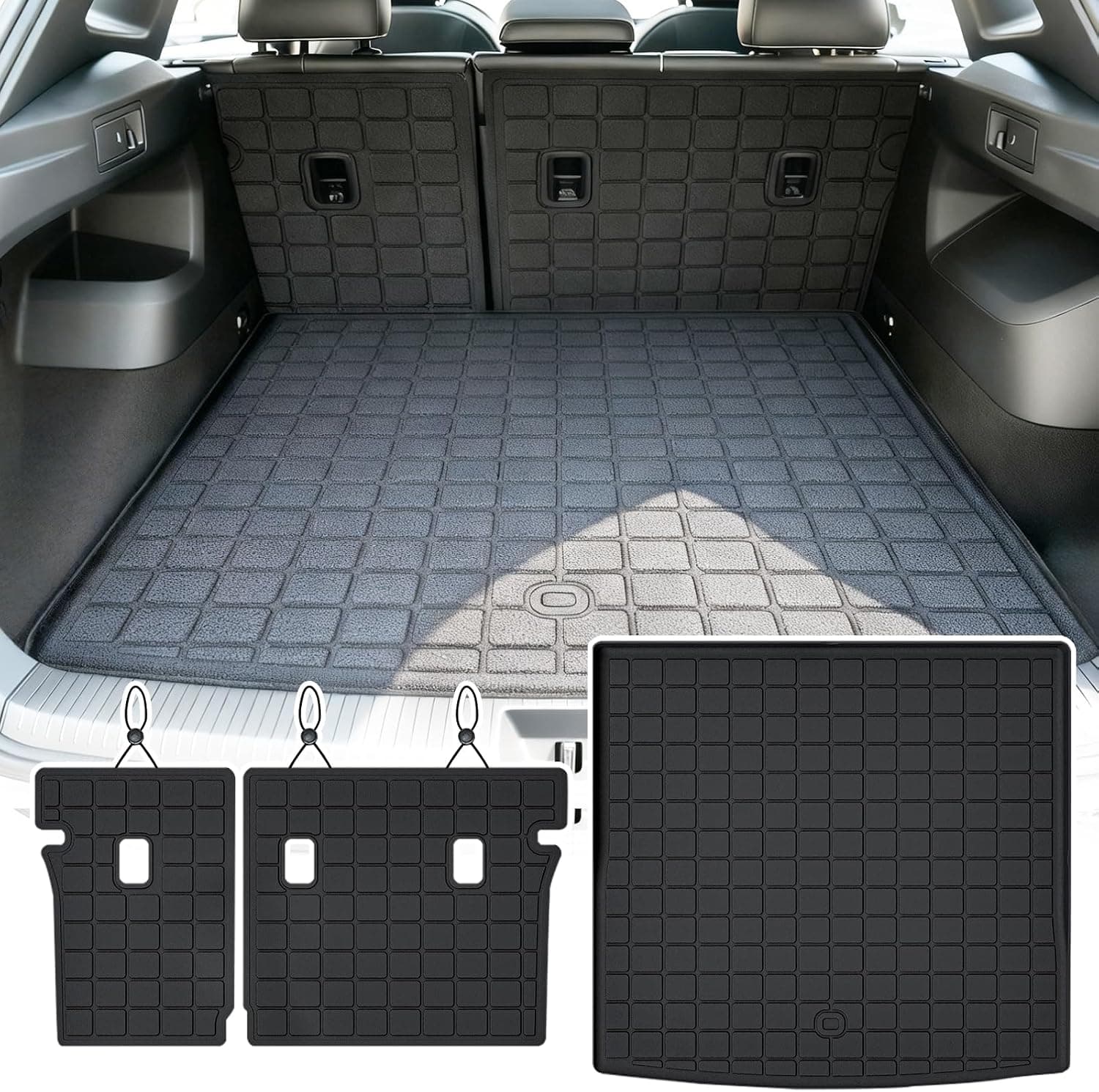 Tapete de carga com proteção de encosto para Volkswagen Tiguan 2025 2026 2027, forro de carga TPE para todos os climas, com velcro para assentos traseiros e…