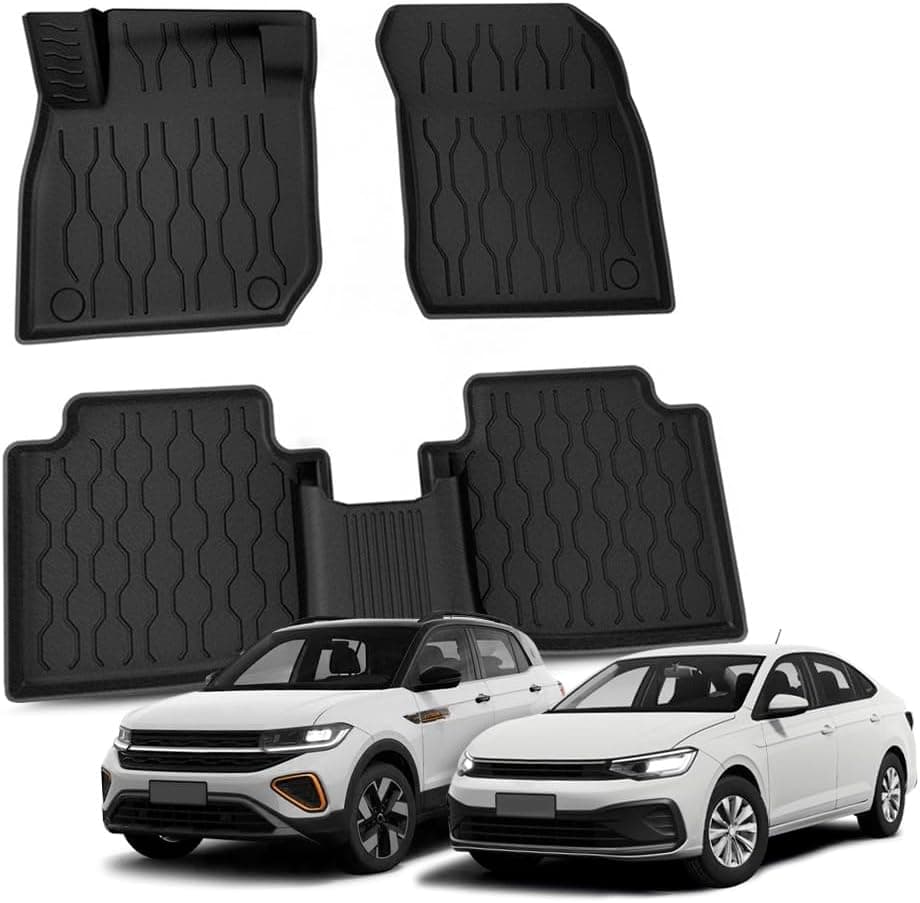Tapete para T-Cross Virtus Até 2026 com Bordas Elevadas Tipo Bandeja Jogo Automotivo 5 Peças Antiderrapante Impermeável Borracha TPE