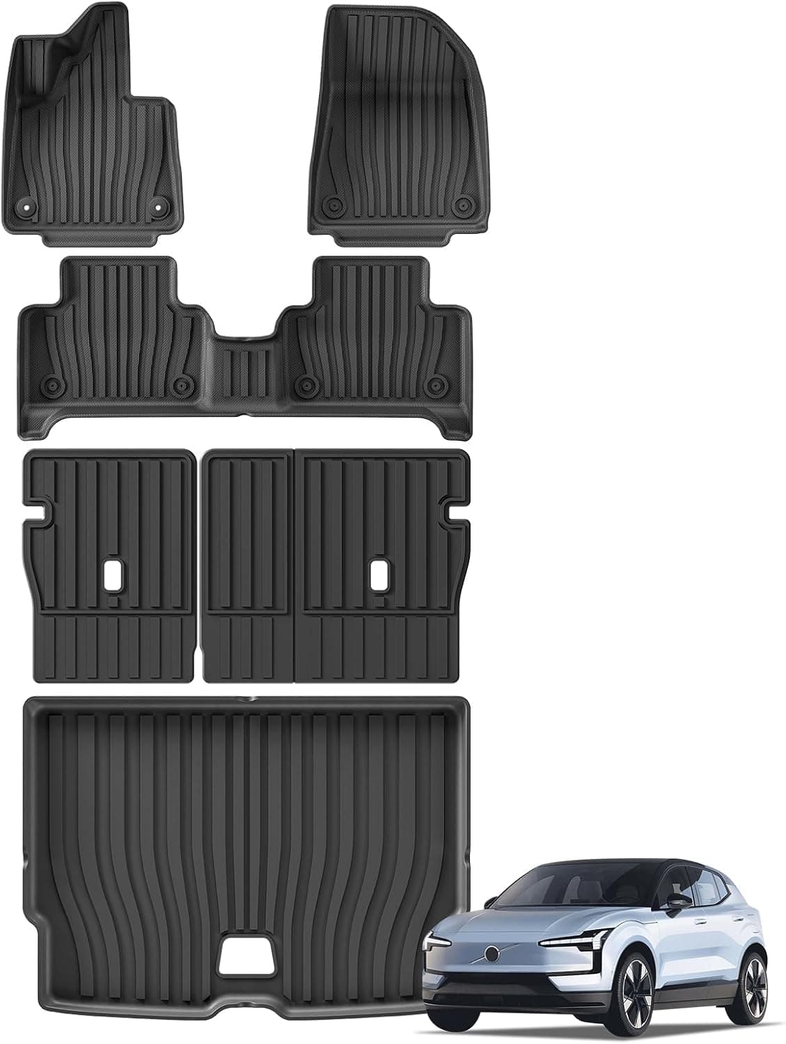 SMABEE Tapetes de chão, forro de carga e tapetes de encosto para Volvo EX30 2024 2025 2026, TPE para todos os climas, revestimentos de chão para porta-malas…