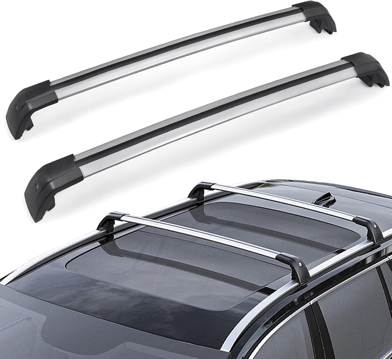 JDMON Compatível com barras transversais de rack de tejadilho Volvo XC60 2013-2018 com trilhos laterais, trava antifurto Desigh, barra transversal de alumínio…