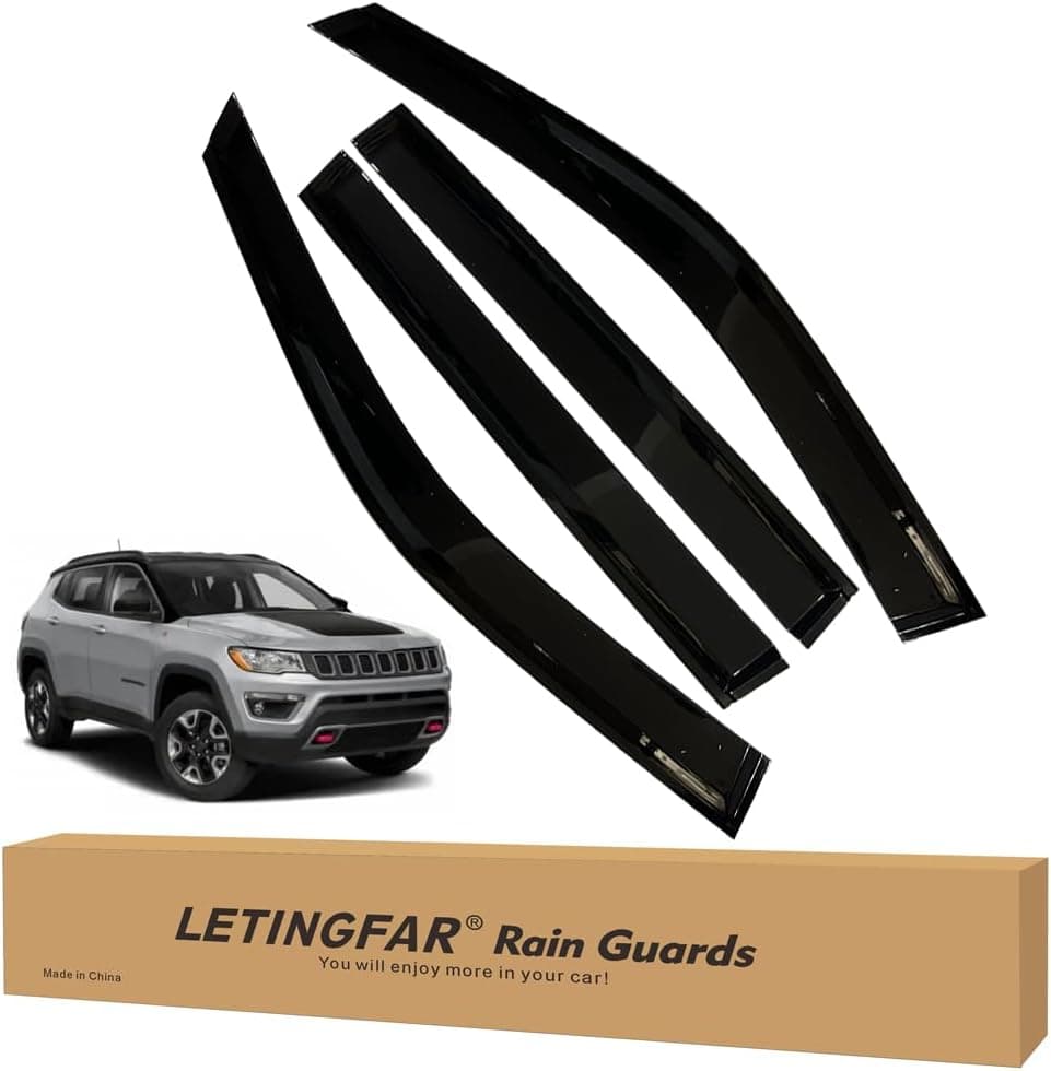Protetores de chuva com fita adesiva para Jeep Compass 2017-2024, para acessórios de bússola Jeep 2017-2024, viseiras de ventilação lateral, defletores de…