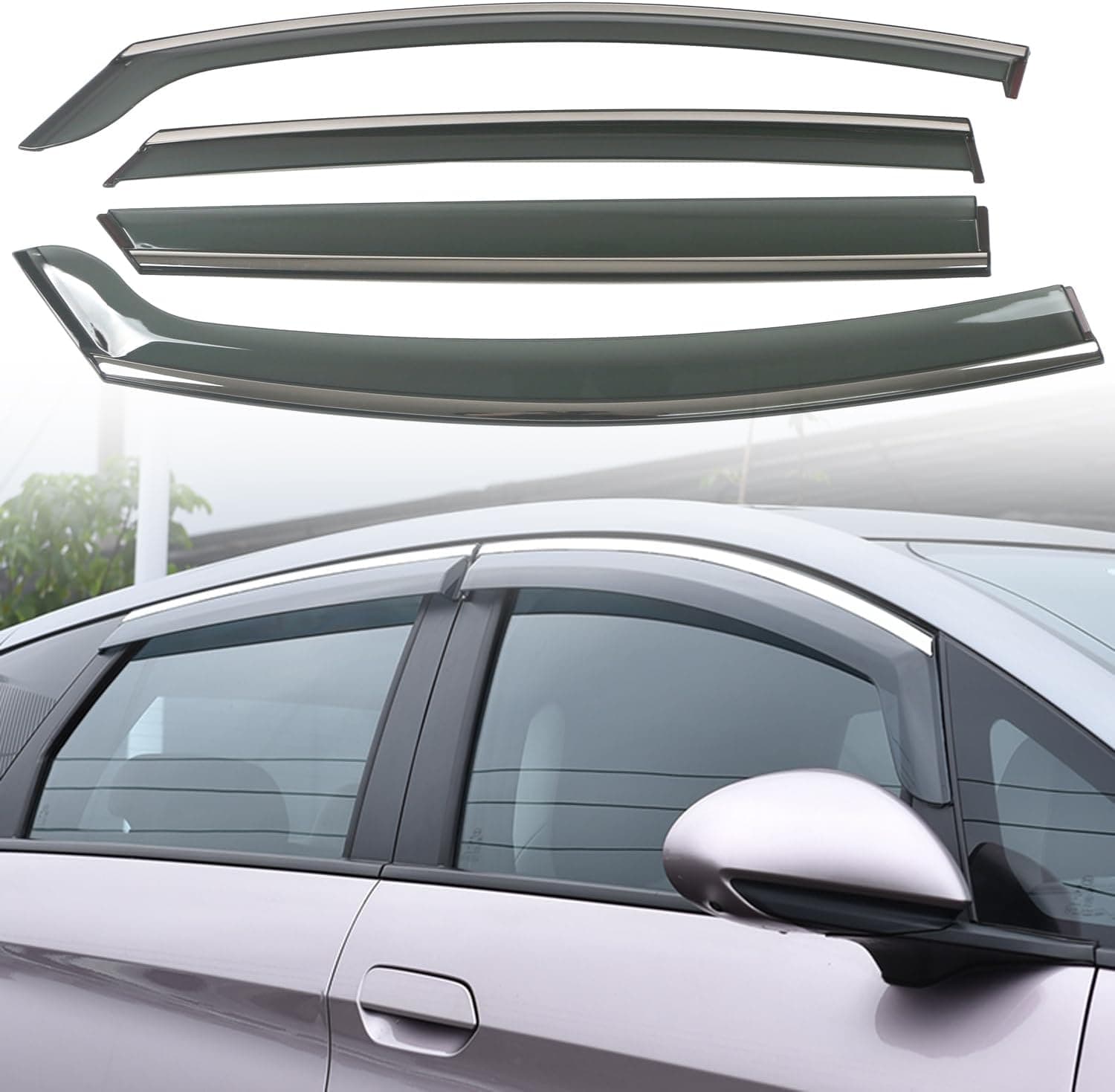 HIGH FLYING Para BYD Dolphin 2024 2025 acessórios exteriores de carro viseiras de janela aberturas chuva sol protetor defletor preto + cromo PC 4 peças