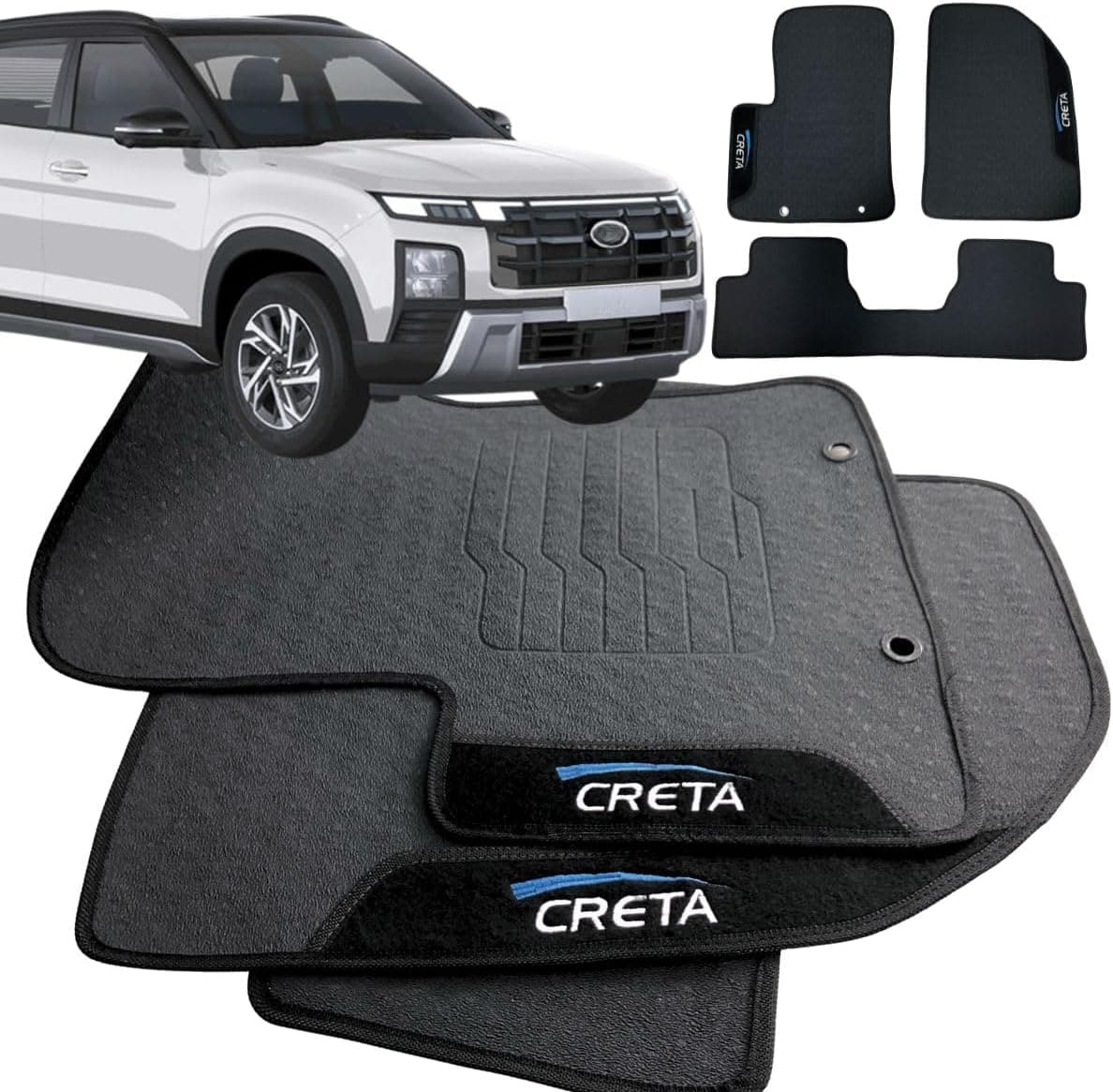 Jogo de Tapete Borracha Automotivo Compativel para Creta 2022 2023 2024 2025 2026 Com Logo Bordado Impermeável Personalizado 3 Peças traseira inteiriça…
