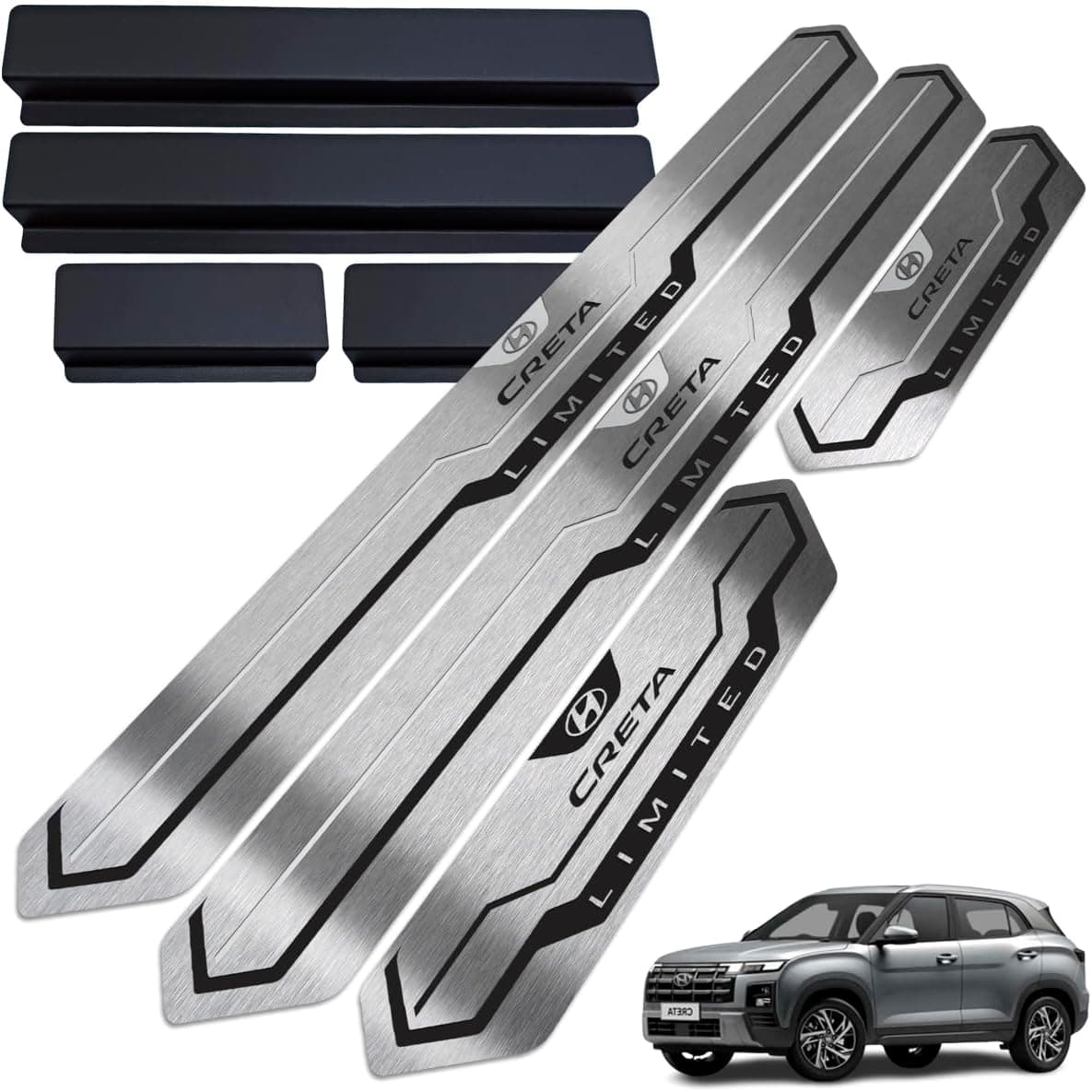 Soleiras Aço Inox Creta 2025 com Vinil Adesivo Todas as versões (Limited Preto Escovado)