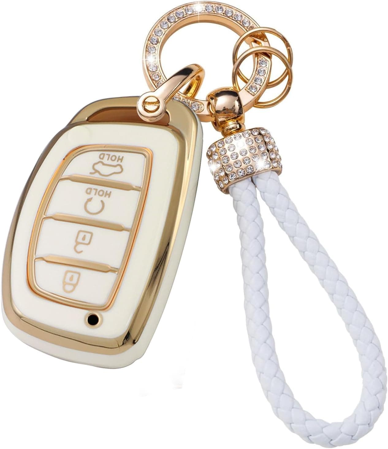 Capa de Chaveiro com Chaveiro Brilhante 4 Botões Apto para Hyundai Santa Fe, Tucson, Sonata, Elantra, Creta, Ix35, Ix45, I10, I30, TPU Smart Key Shell…