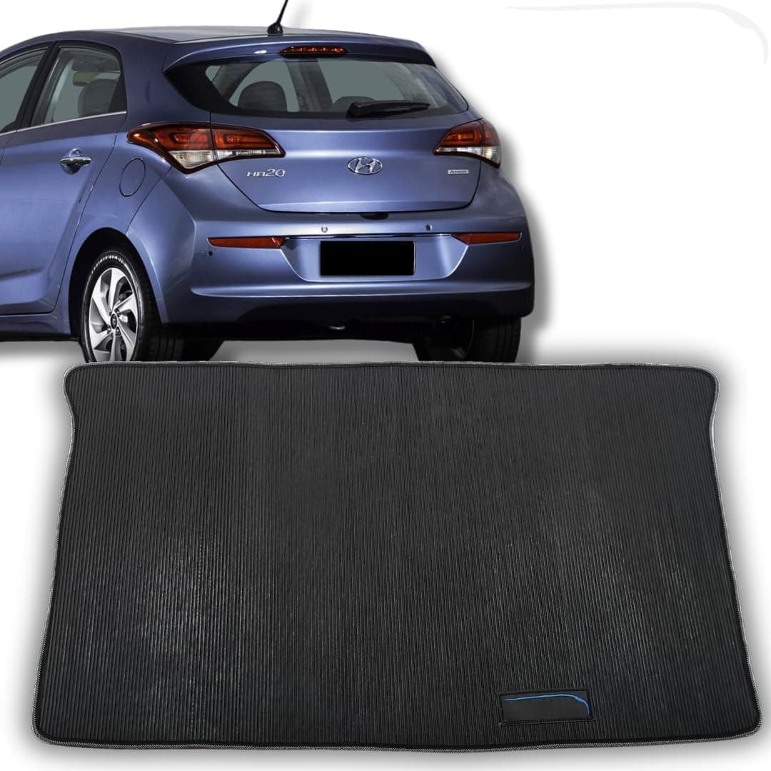 Tapete para Porta Mala Compativel com HB20 Hatch Comfort Plus Platinum Diamond Turbo 2012 a 2025 Emborrachado Impermeável Flexível Premium
