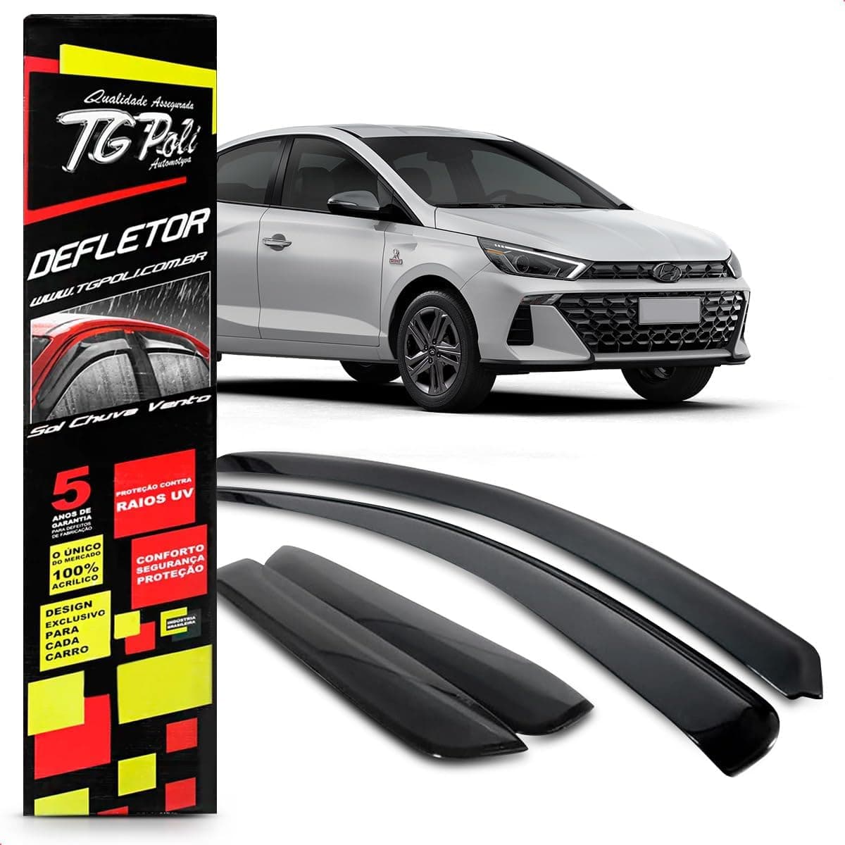 Calha Chuva Defletor Inteiriça Slim Hb20 Hatch 4 Portas 2020 2021 2022 2023 Fumê 100% Acrílico