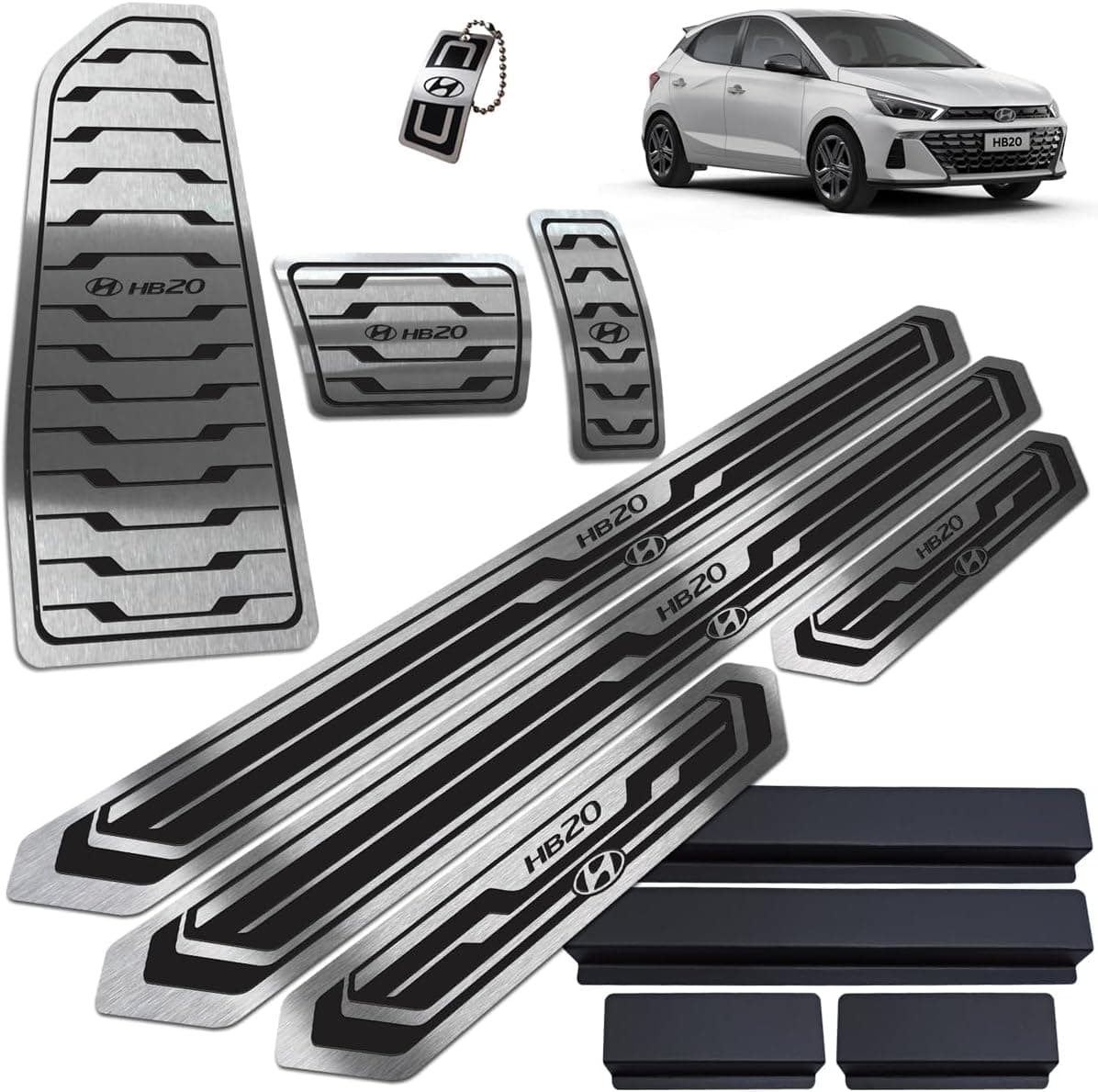 Soleiras aço inox escovado com Vinil adesivo e pedaleiras HB20 2023 Adiante (Normal, Com pintura)