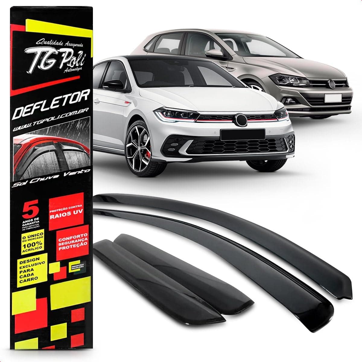 Calha Chuva Defletor Inteiriça Slim Polo Hatch 4 Portas 2020 2021 2022 2023 Fumê 100% Acrílico