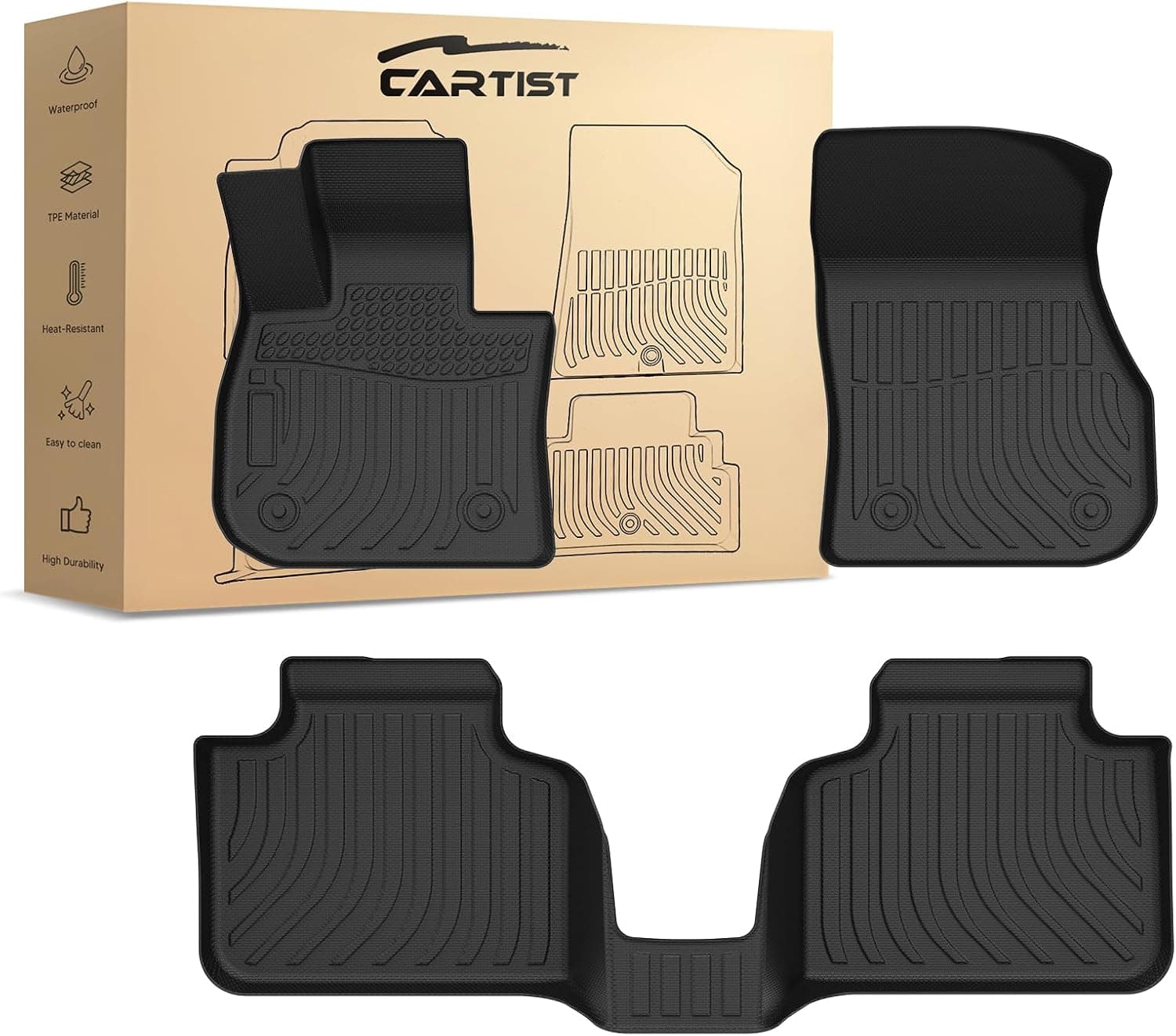 Cartist Tapetes de chão compatíveis com BMW X1 U11 2023 2024 acessórios para todos os climas, 1ª e 2ª fileiras, proteção de carpete 3D TPE inodoro