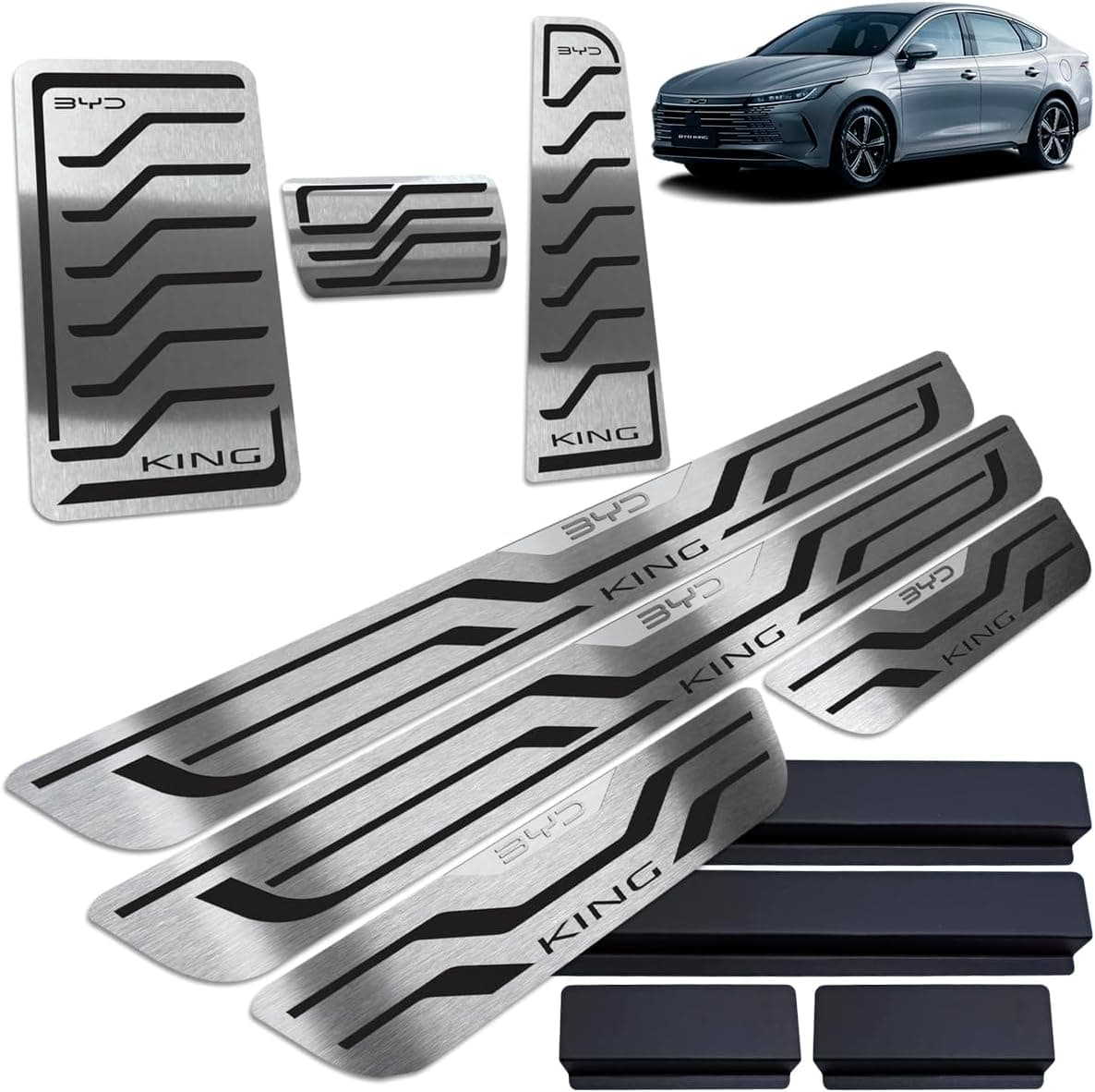 Soleiras e Pedaleiras em Inox BYD King com Vinil Adesivo (Preto Inox Escovado)