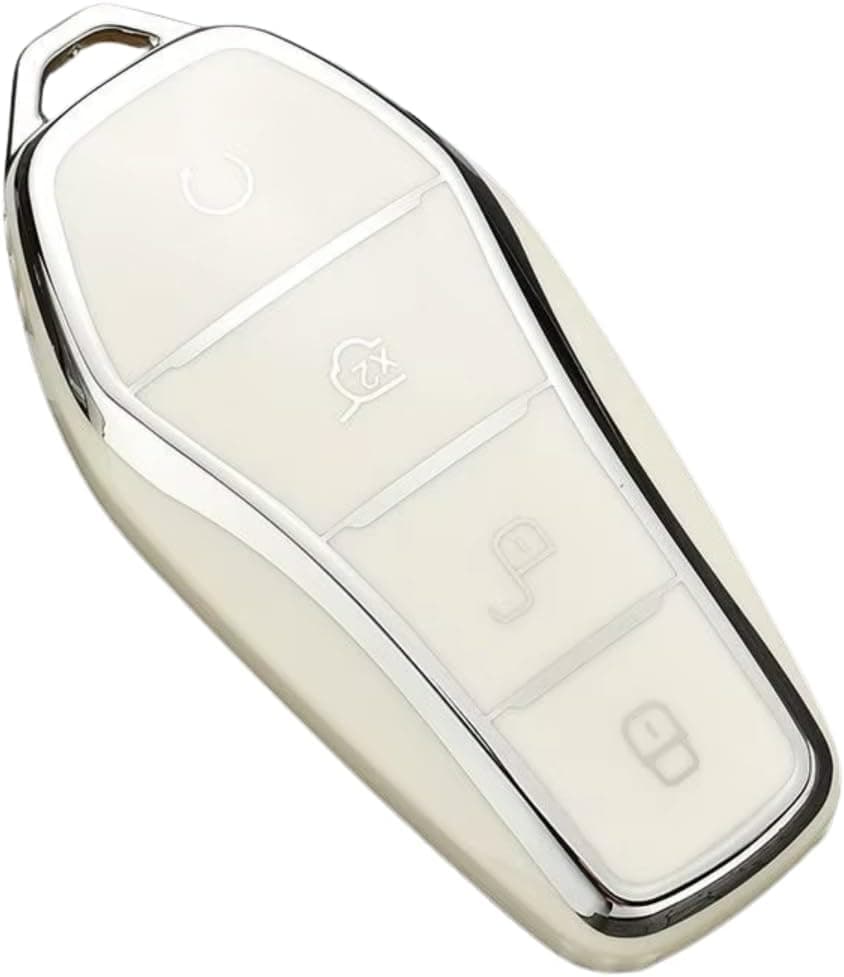 Relyus Capa de Chave em ABS para BYD Dolphin Mini, Song Plus, King Seal, Yuan, 4 Botões (BRANCO/PRATA)