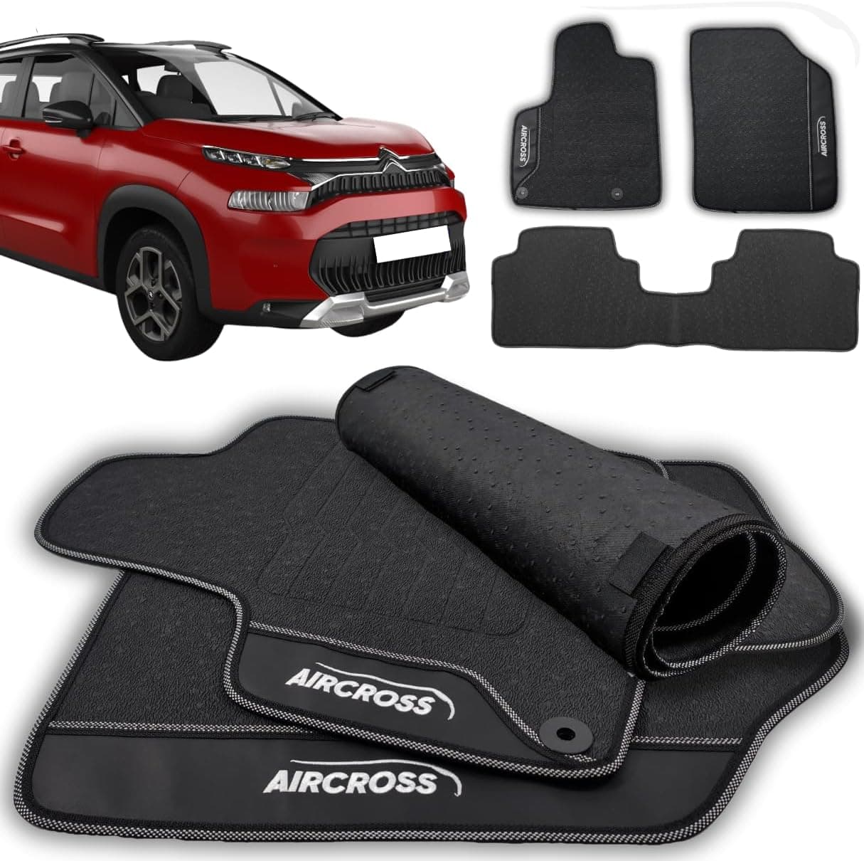 Jogo de Tapetes Automotivos Emborrachados Para C3 Aircross 2010 2011 2012 2013 2014 2015 2016 2017 2018 2019 2020 03 peças