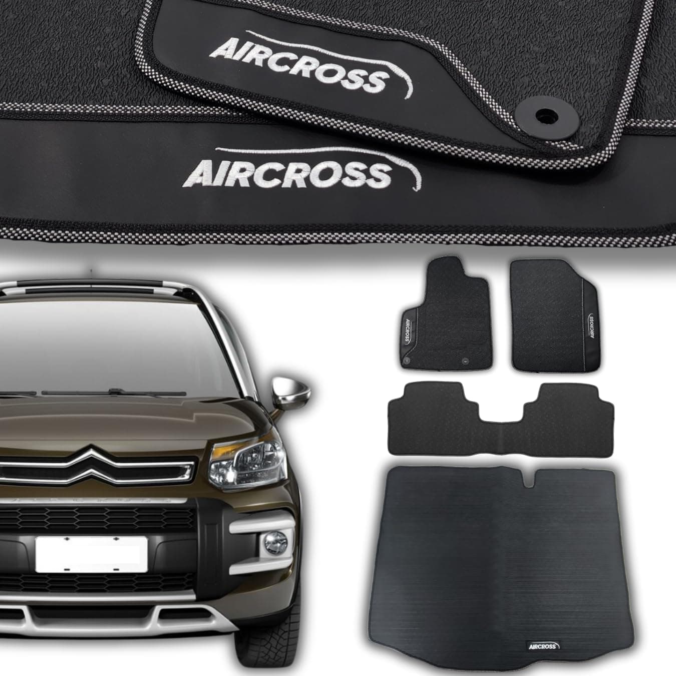 Kit Tapetes Internos e Porta Malas Compativel com C3 Aircross 2010 a 2020 XTR Exclusive Live Premium Impermeável Emborrachado