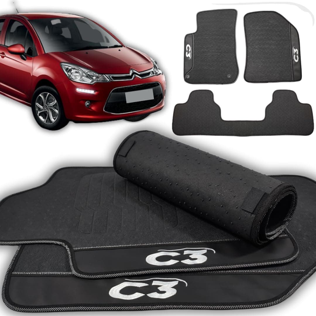 Jogo de Tapetes Automotivos Emborrachados Para C3 2013 2014 2015 2016 2017-03 peças