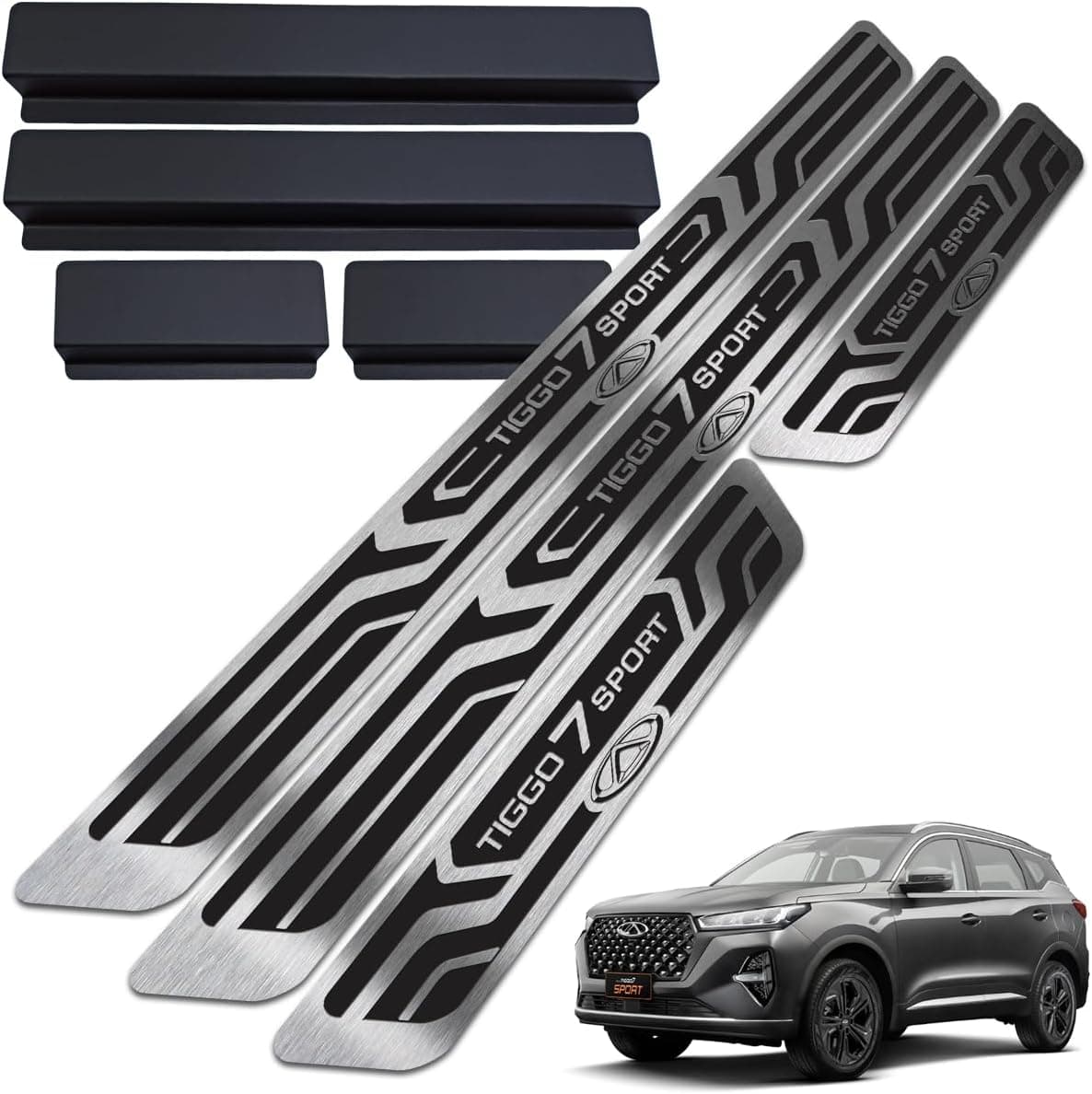 Soleiras Aço Inox Tiggo 7 Sport com Vinil Adesivo Protetor