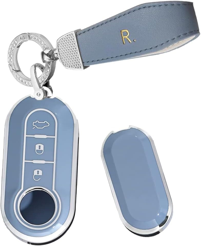 Capa para chave compatível com Fiat Ducato 500 500L Panda Grande Punto Lancia Musa 3 botões acessórios para carro TPU com borda prateada Smart Remote com…