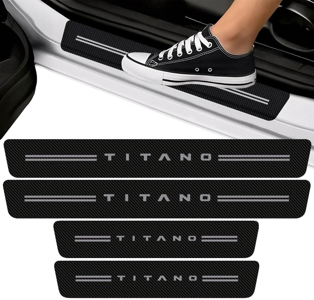 SPORTINOX, Kit Soleira Porta Para Fiat Titano Adesivo Fibra De Carbono