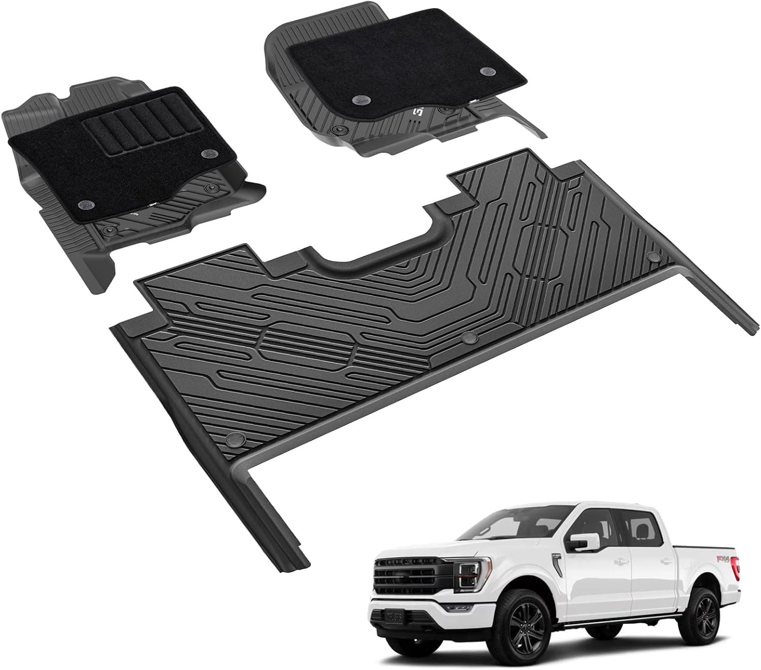 3W Tapetes de chão e carpete frontal adequados para Ford F150 / F-150 Lightning SuperCrew Cab 2015-2026