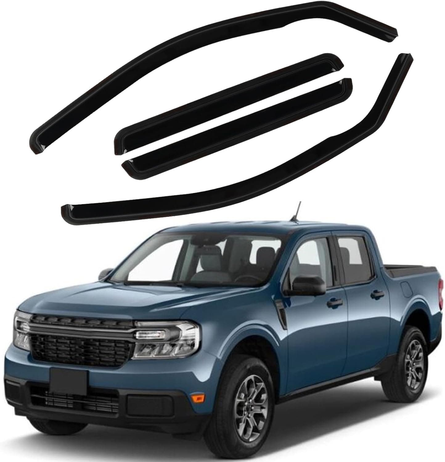 4 peças de proteção de chuva no canal adequado para Ford Maverick 2022 2023 2024 2025 2026, viseiras de janela frontal e traseira, proteção contra intempéries…