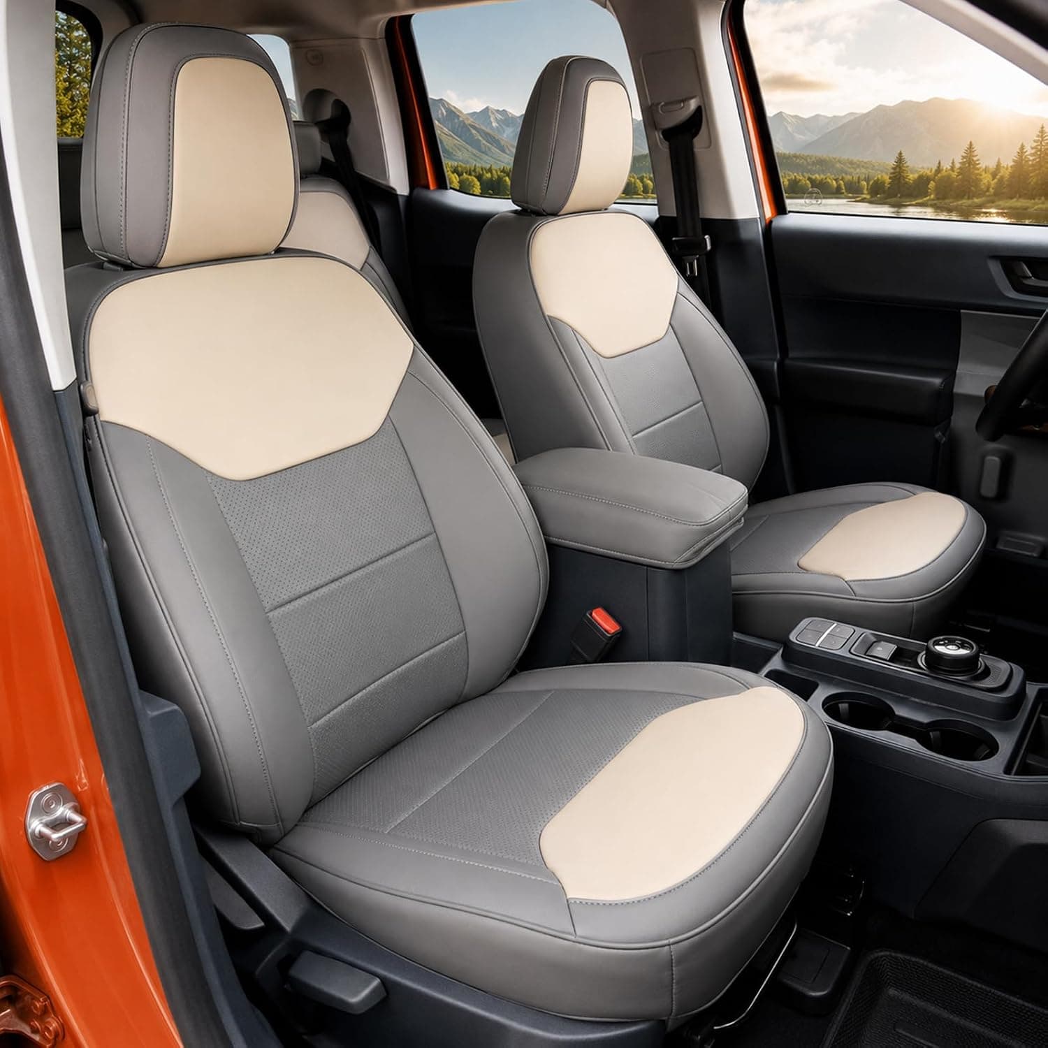 Mabett Capas de assento para Ford Maverick, protetores internos para acessórios Maverick 2022 2023 2024, proteção total, couro PU (cinza e branco)