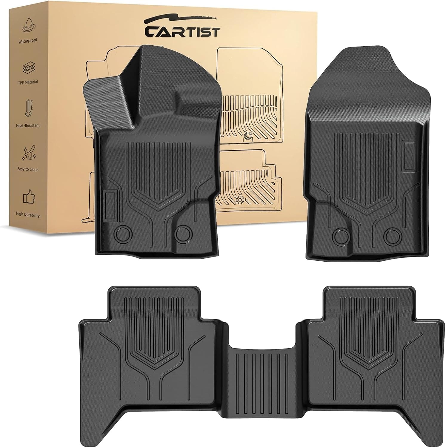Cartist Tapetes de chão para Ford Ranger 2019 2020 2021 2022 2023 acessórios para todos os climas tapete de chão para Ranger Super Crew forro de piso preto…