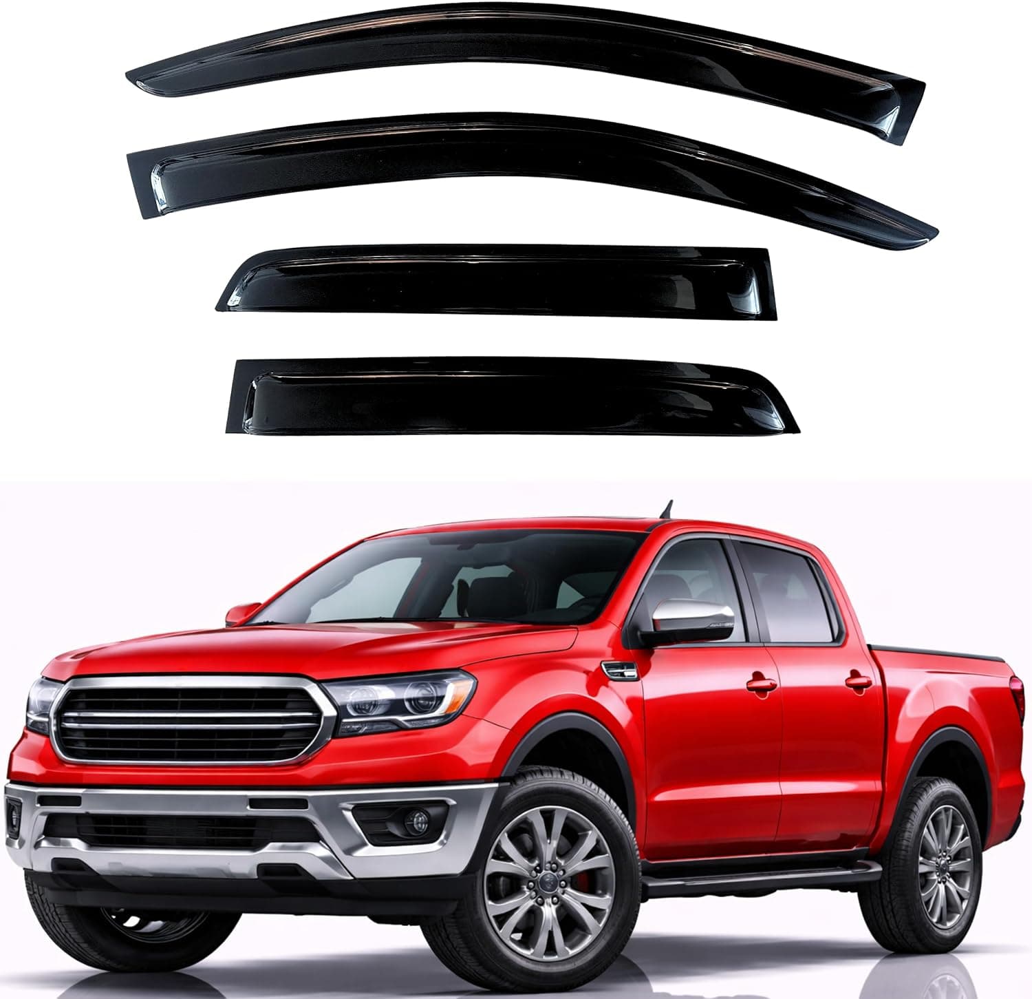 KPY Protetores de chuva adequados para Ford Ranger SuperCrew 2019-2023, viseiras de janela fora do canal, defletores de vento de ventilação 4 peças…